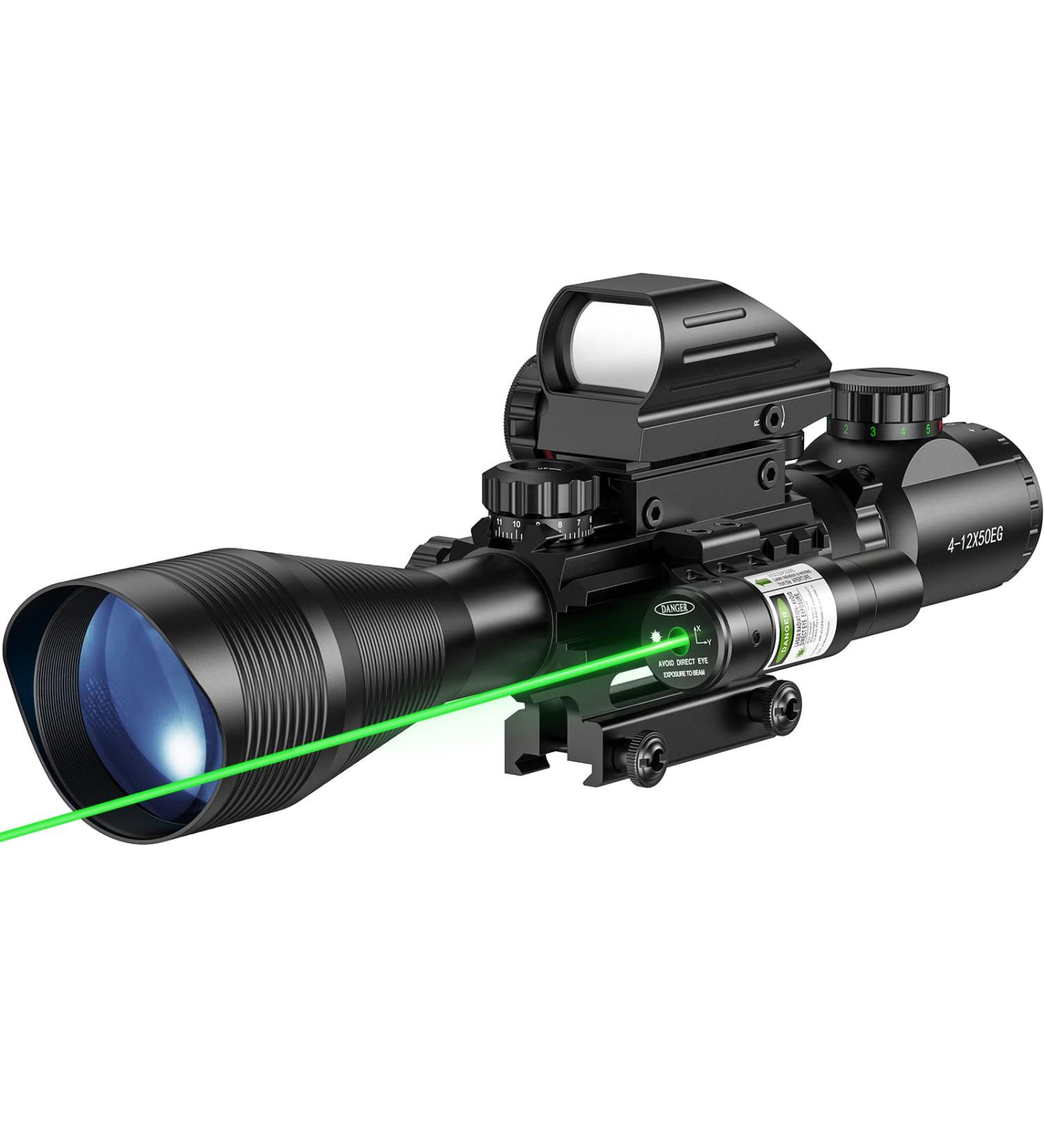 MidTen Riflescope Combo 4-12x50EG with Laser Sight, Holographic Reticle, and Scope Mount - Green 4-12x50 - Buy Online on SooperMarket.com