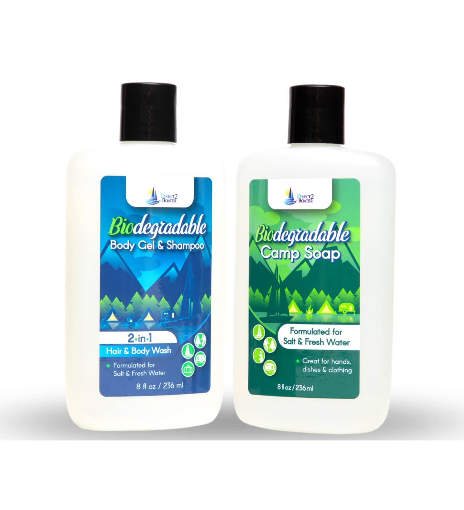 Organic Biodegradable Shampoo & Body Wash Bundle - 8 oz Bottles for Fresh & Salt Water - No Dyes or Fragrances - Travel Size - Buy Online on SooperMarket.com