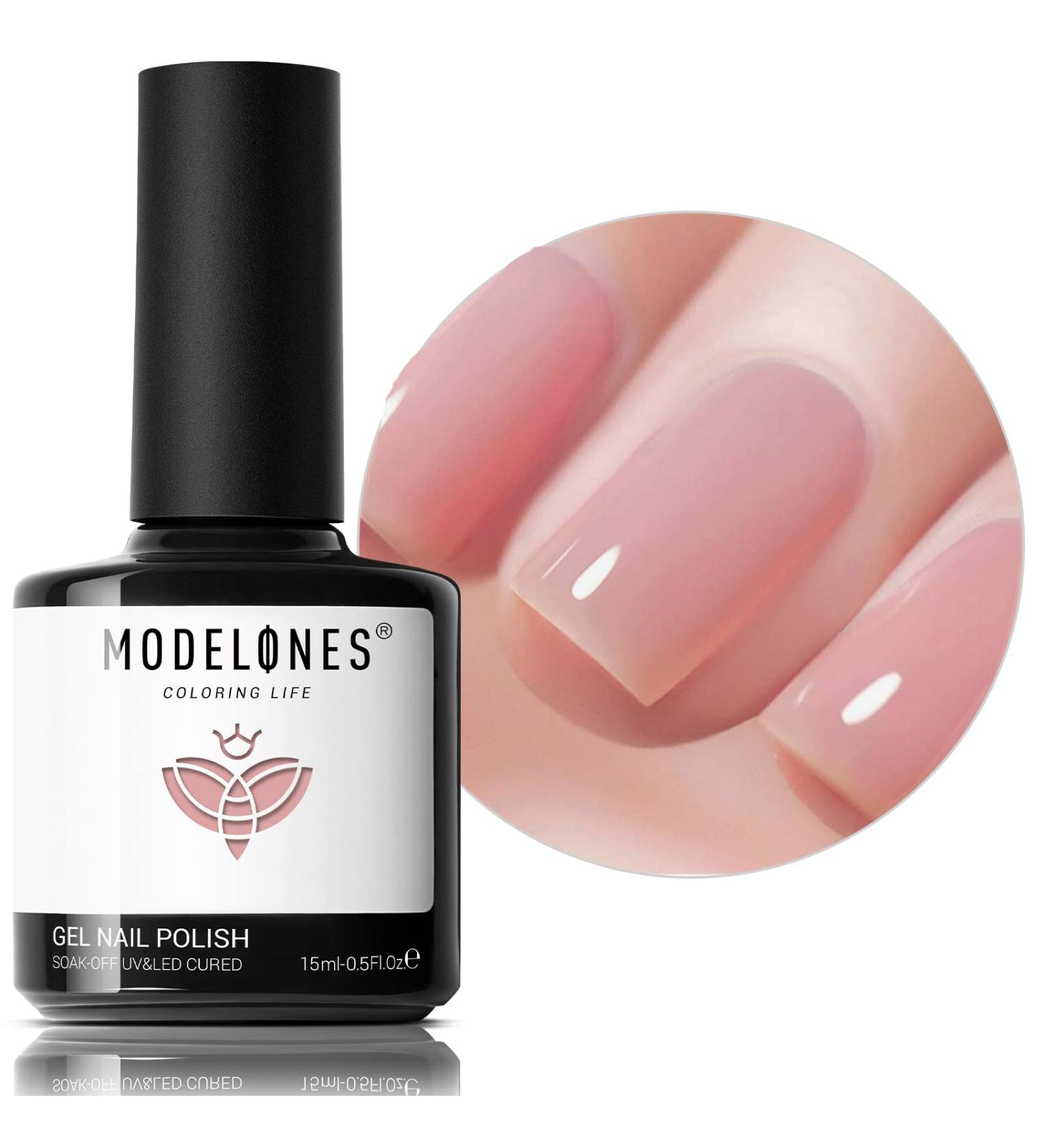 Modelones Gel Nail Polish 15ml Sheer Dusty Rose - Transparent Jelly Nude Pink Champagne Color - Soak Off LED Salon DIY Manicure Kit for Women Girls - Buy Online on SooperMarket.com