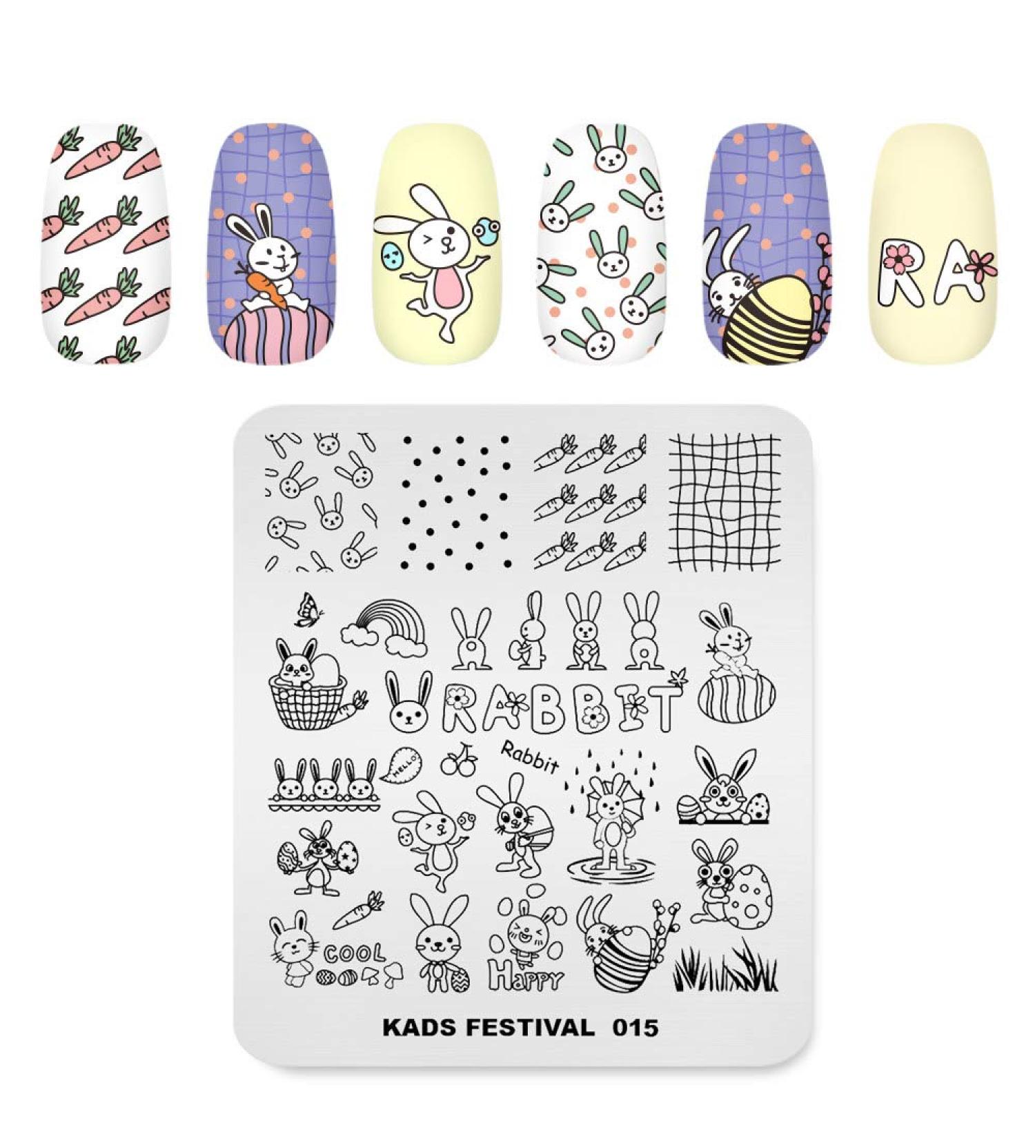 Nail Stamping Plate - Easter Theme Rabbit & Egg Design Templates for DIY Nail Art - FE015 - Buy Online on SooperMarket.com