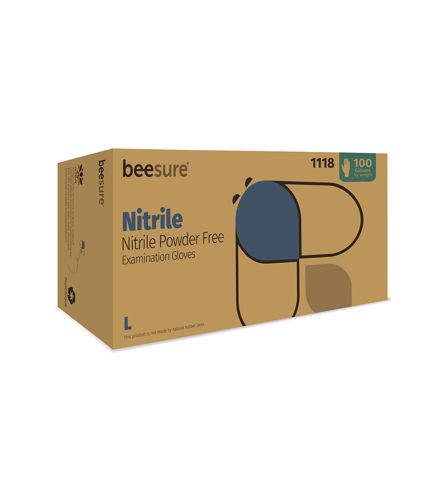 BeeSure BE1118 Nitrile Powder Free Exam Gloves Large (Pack of 100) - 100 Count - Buy Online on SooperMarket.com
