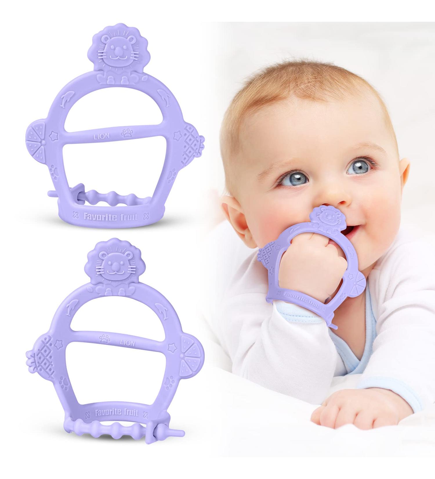 Vicloon Baby Bite Rings 2 Pack Silicone Teething Toys BPA-Free Dental Aid Soft Lion Design for 3+ Months Violet Color - Buy Online on SooperMarket.com