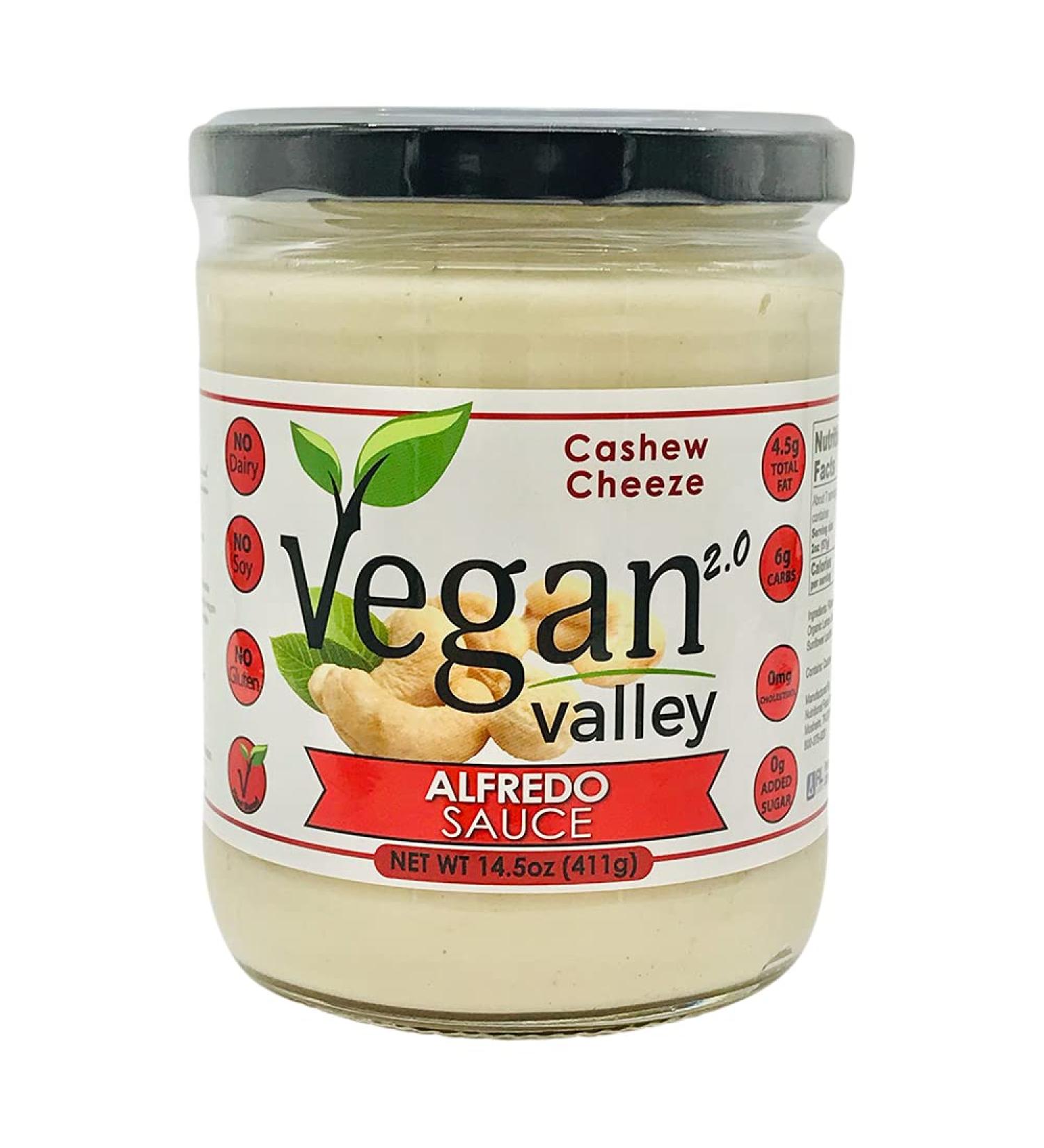 VEGAN VALLEY Cashew Cheeze Alfredo Sauce - 14.5 oz | Creamy Vegan Pasta & Dip Sauce | Soy-Free, Gluten-Free, Kosher Certified - Buy Online on SooperMarket.com