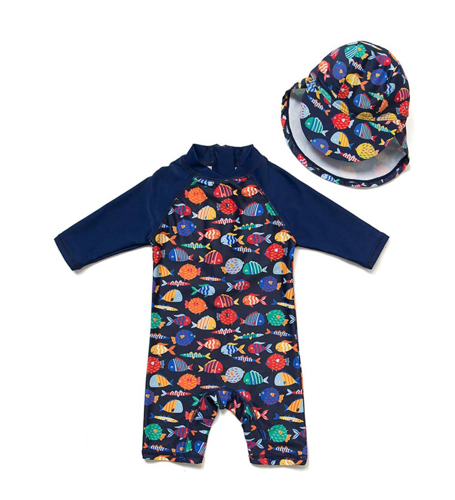 UPF 50+ Baby Girl One Piece Swimwear Suit with Sun Hat | Toddler Swimsuit | Colorful Fish Design | 18-24 Months - Buy Online on SooperMarket.com