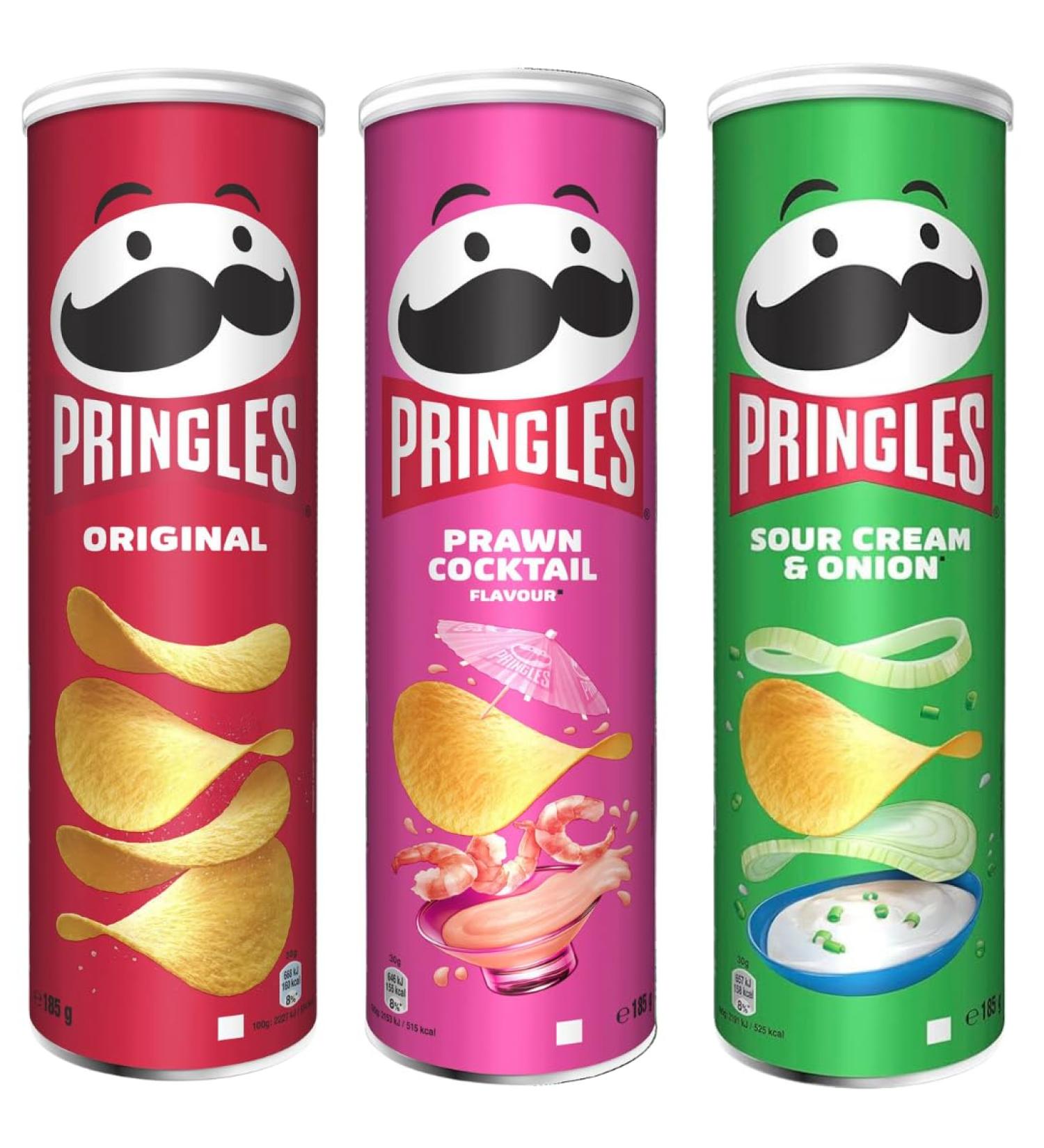Snack Pack Bundle with Pringles Crisps Original Flavour Sharing Crisps 185g With Prawn Cocktail Flavour 185g & Sour Cream & Onion 185g (3 Pack) - Buy Online on SooperMarket.com