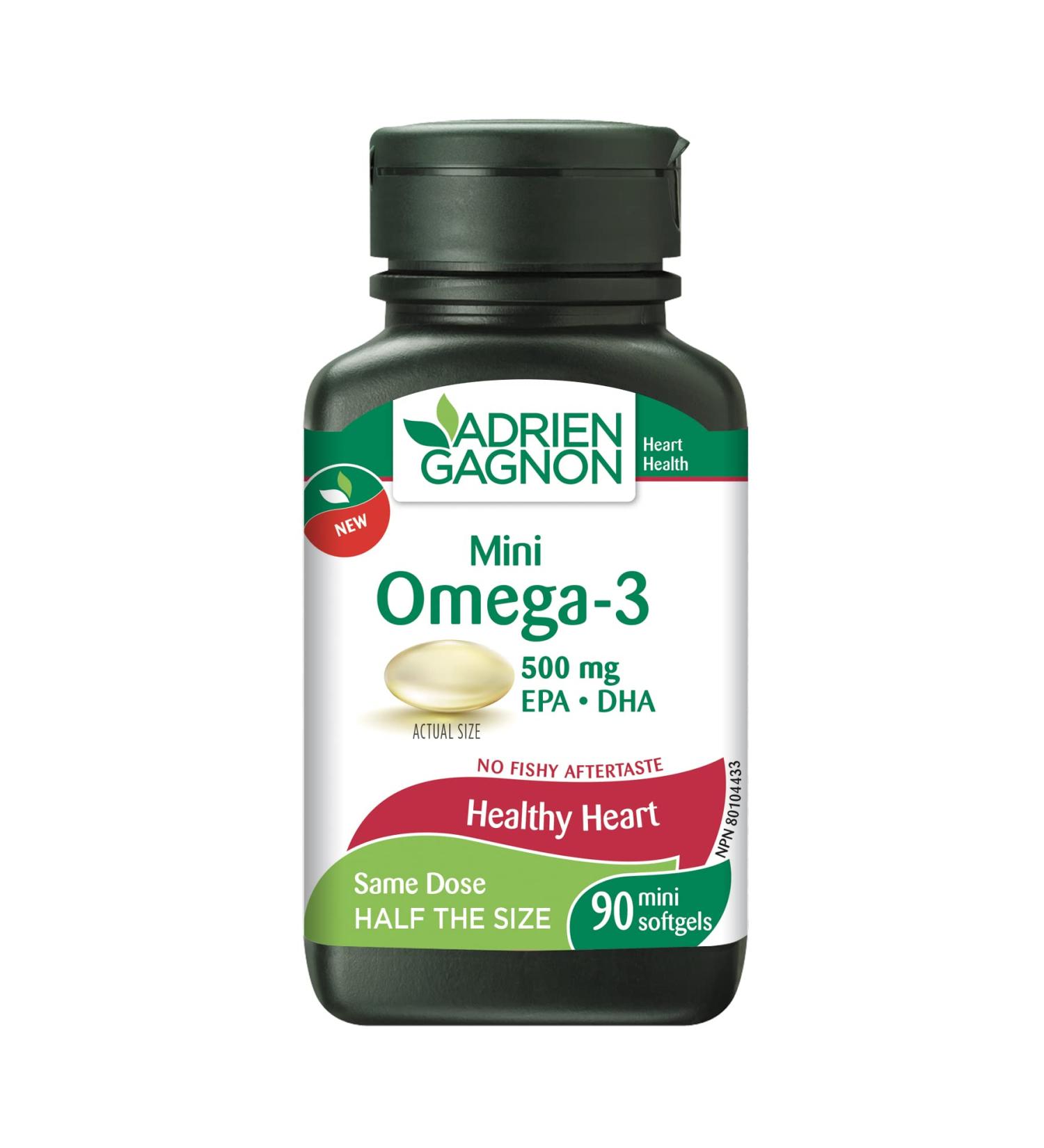 Adrien Gagnon - Mini Omega-3 Fish Oil - 500mg EPA DHA- 90 softgels - Buy Online on SooperMarket.com
