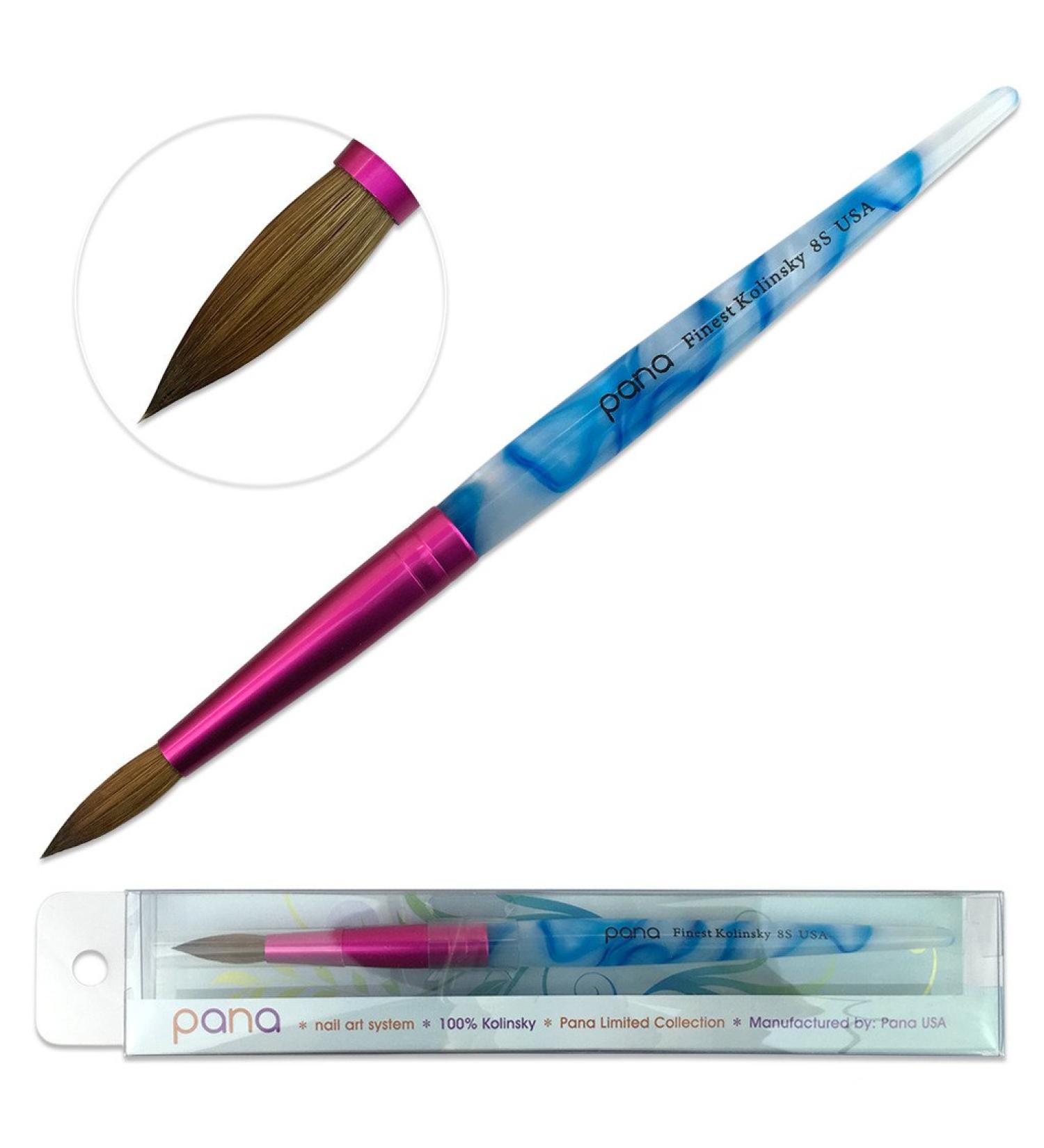 PANA USA Size 8 Acrylic Nail Brush - Pure Kolinsky Hair, White Swirl Blue Handle - Buy Online on SooperMarket.com