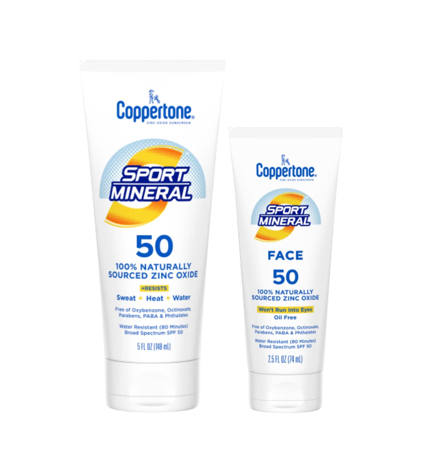 Coppertone Sport Mineral SPF 50 Zinc Oxide Sunscreen Multi Pack - Body & Face Lotion (5 fl. oz. + 2.5 fl. oz.) - Buy Online on SooperMarket.com