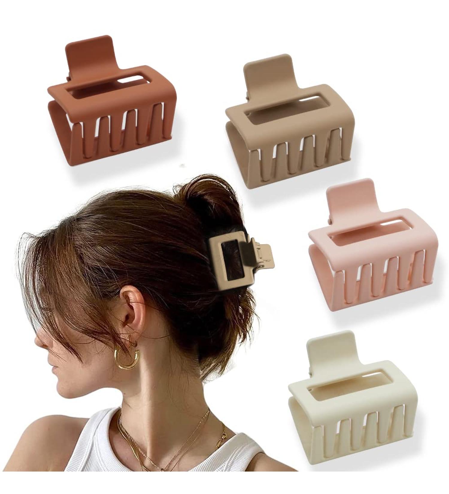 4Pcs Neutral Matte Hair Claw Clips Set for Thick Hair - Small Square & Banana Clips Hair Accessories for Women - Buy Online on SooperMarket.com
