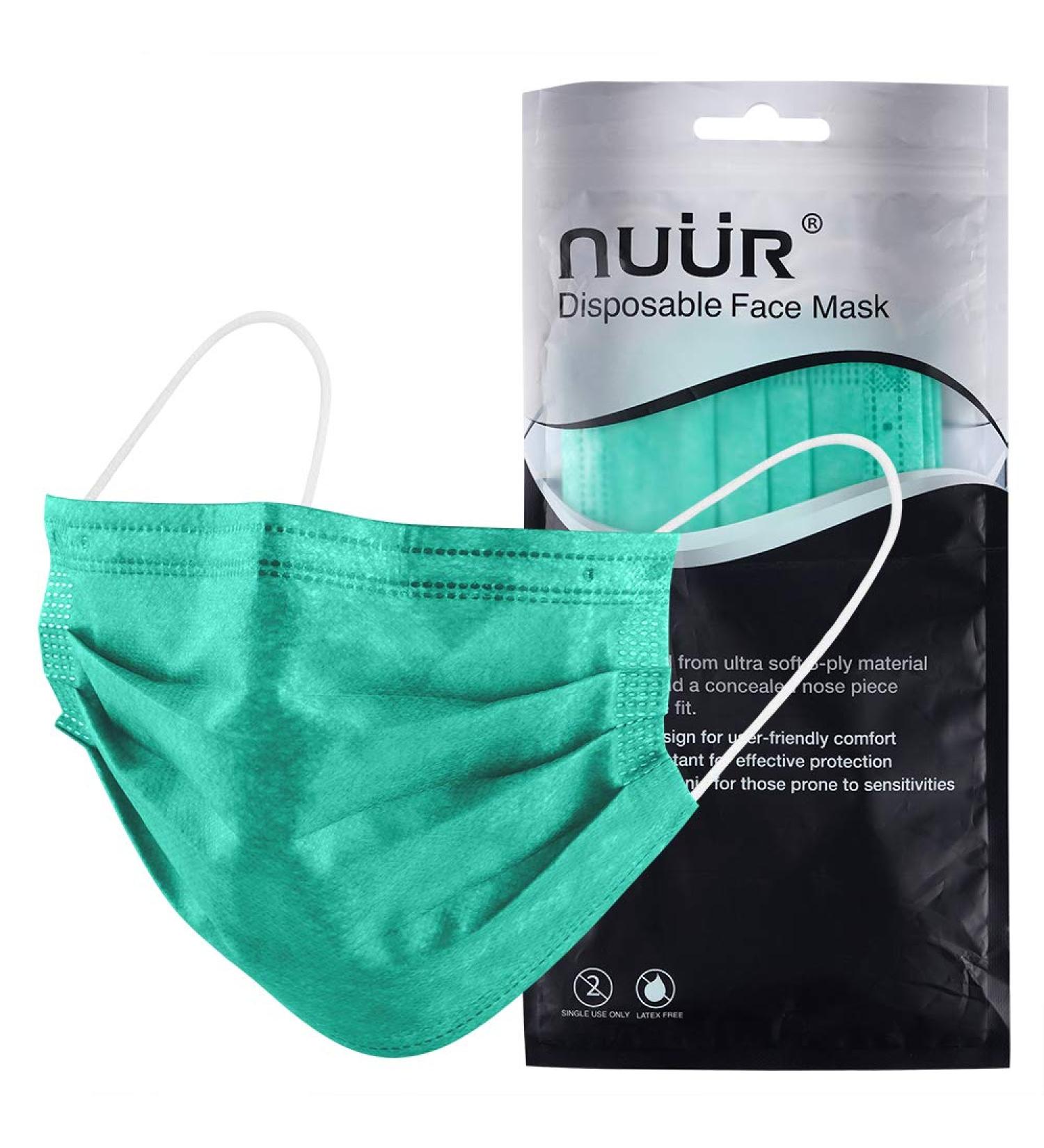 NU R 10pcs 3 Ply Disposable Face Mask Mask with Filter Layer and Elastic Earloop Retail Sealed bags Green - Buy Online on SooperMarket.com