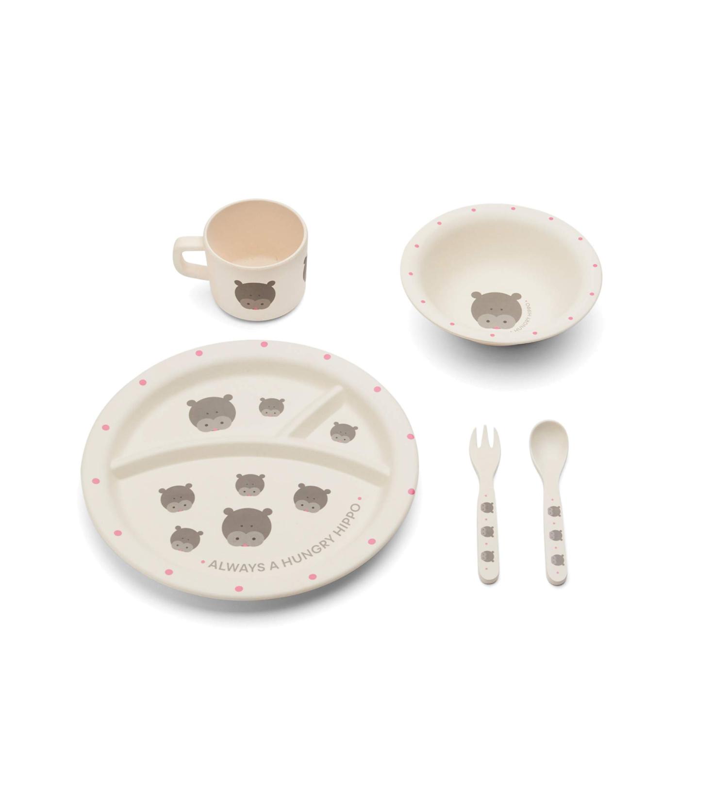 Red Rover Kids' Bamboo Dinner Set Off-White Hippo Design | 2.75 x 11 x 10.25 inches - Buy Online on SooperMarket.com