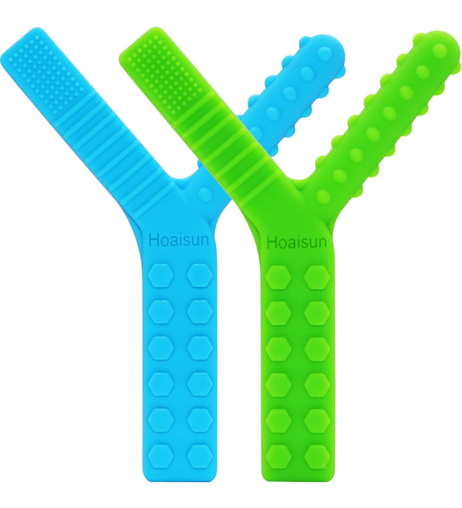 Sensory Chew Toys 2 Pack for Autistic Children - Silicone Oral Motor Tools for Autism ADHD SPD - Biting Fidget & Teething Relief - Blue & Green - Buy Online on SooperMarket.com
