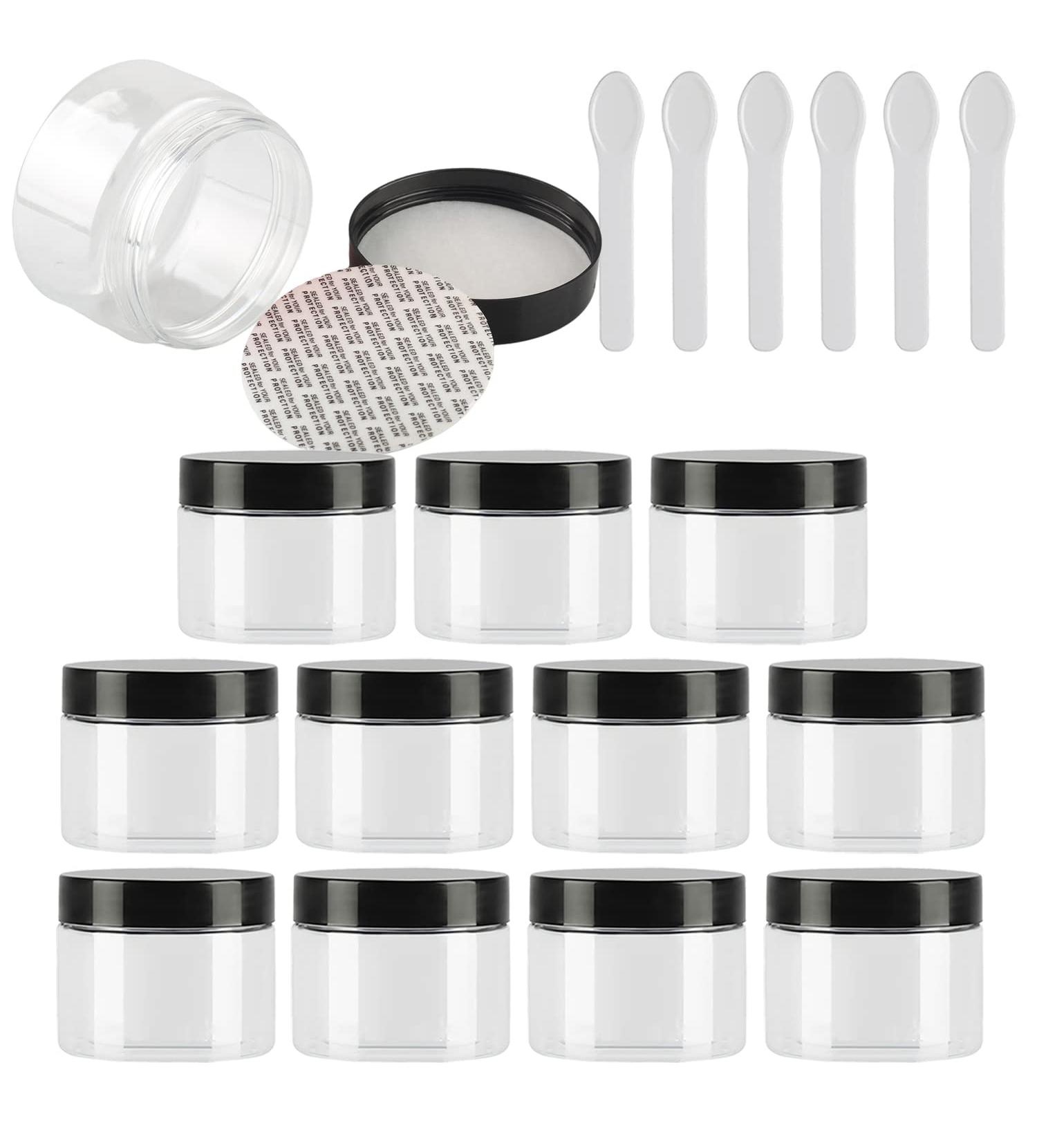 Tianzd 12-Piece 150ml Transparent Plastic Cream Can Set with Black Lid & 6 Spatulas | Ideal Cosmetic Containers for International Shipping - Buy Online on SooperMarket.com