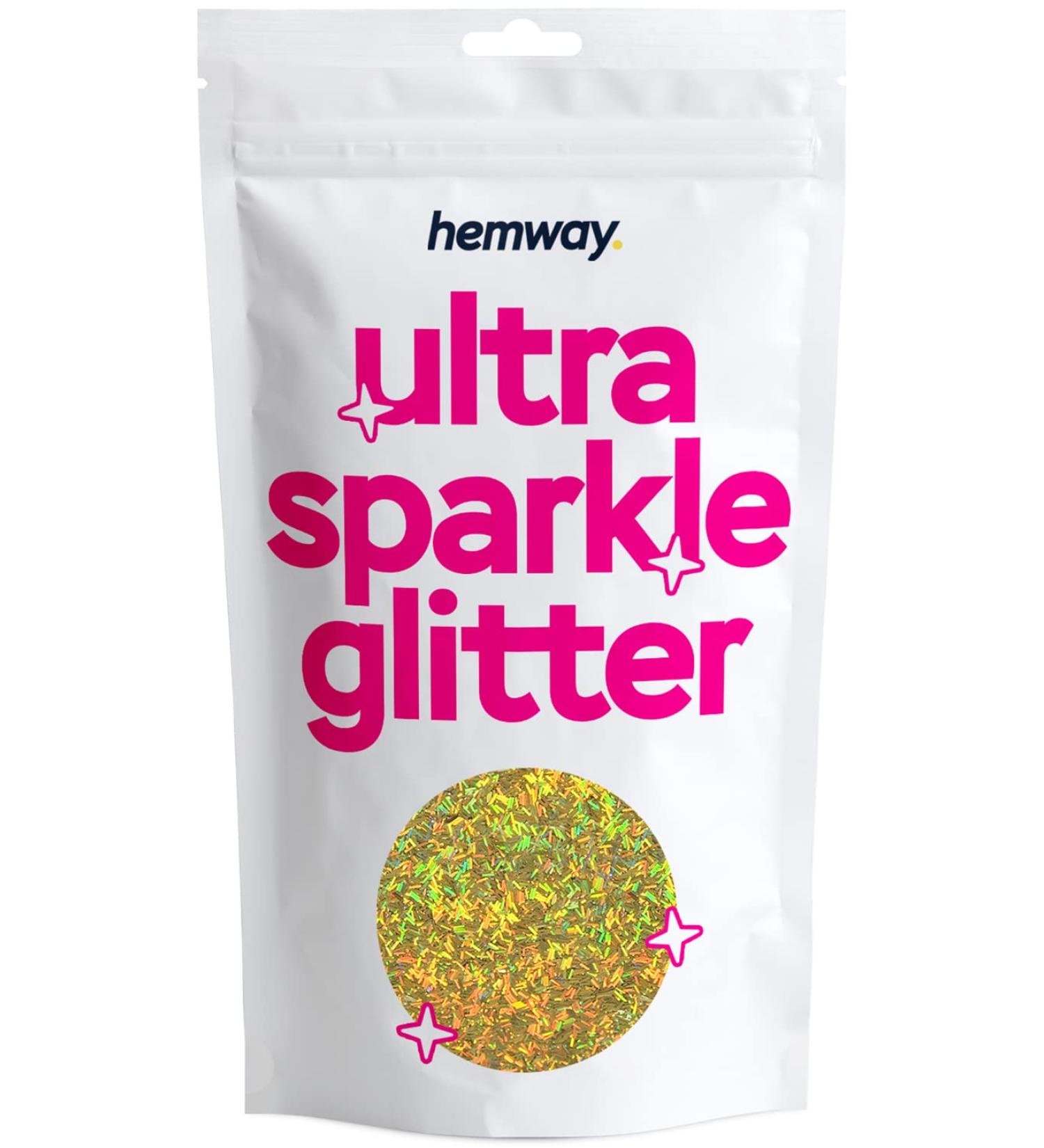 Hemway Premium Ultra Sparkle Glitter 100g - Gold Holographic Fibre | Arts, Crafts, Nails, Cosmetics, Resin | 3.5oz Metallic Flake - Multi Purpose, Festival Ready - Buy Online on SooperMarket.com