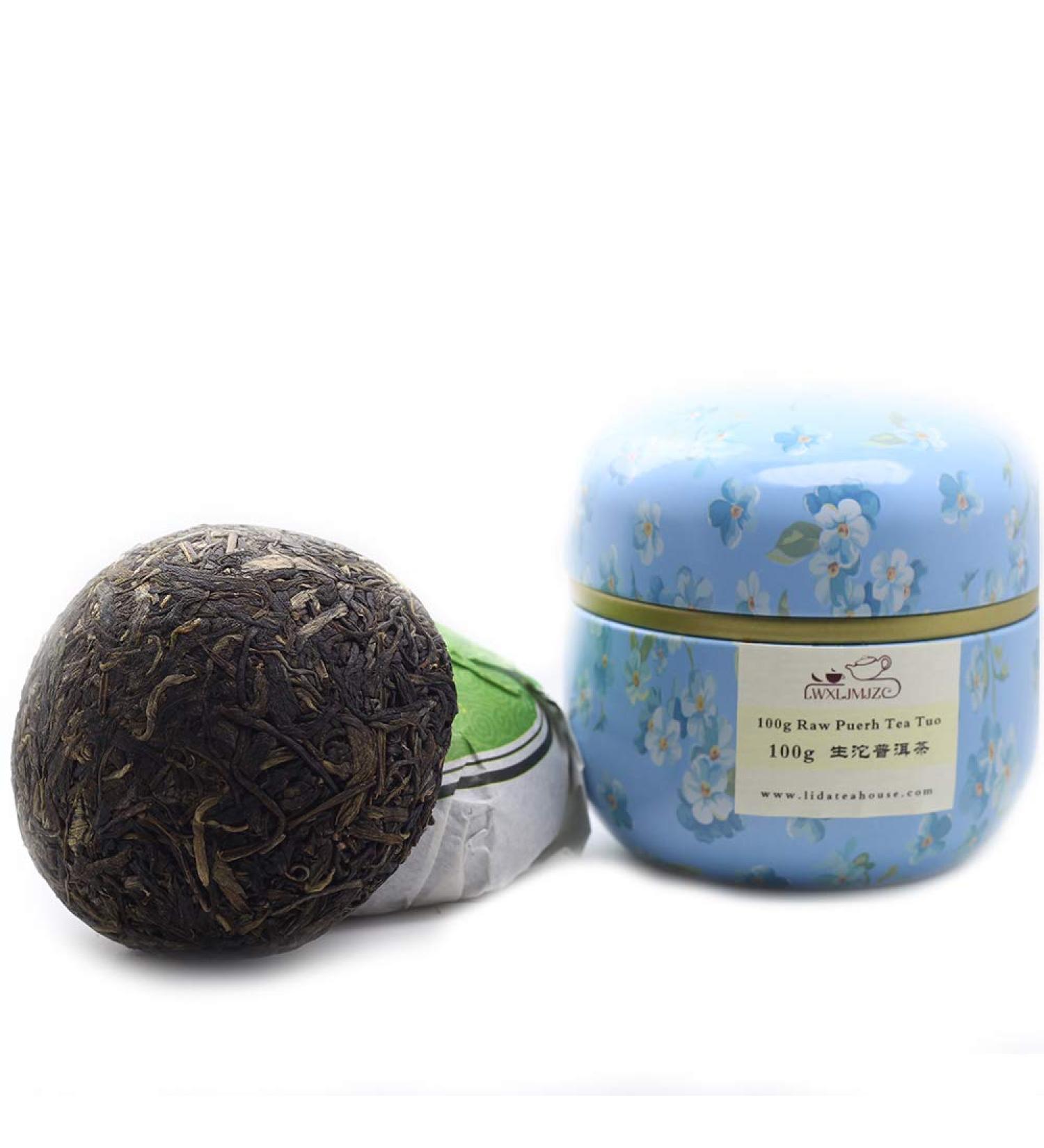 100g Aged Raw Puer Tea Green Tea Shen Puerh Tea Tuo with Tin Can Pack - Buy Online on SooperMarket.com