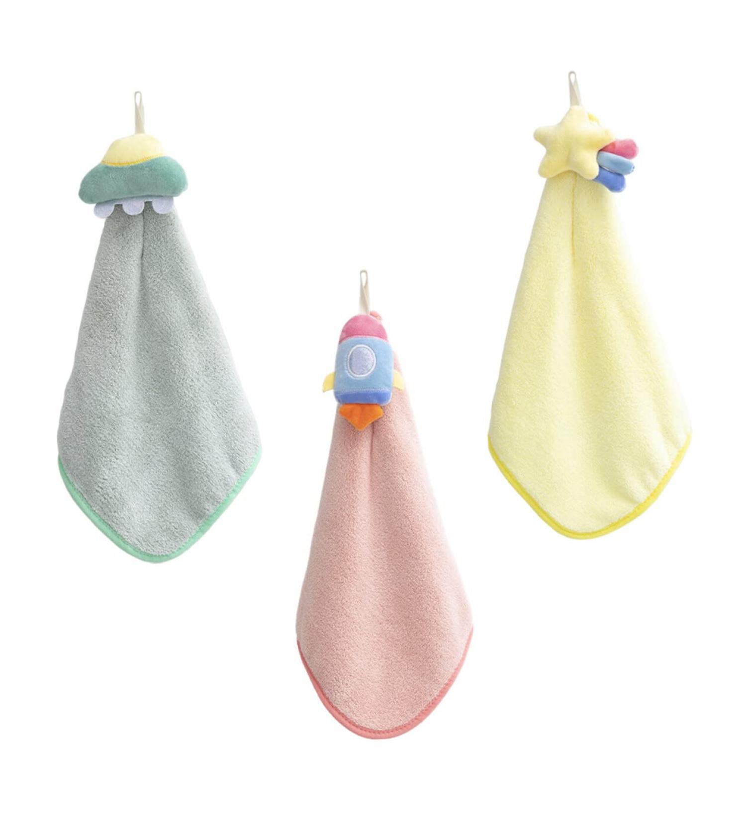 Beavorty 3pcs Infant Terry Cloth Wash Cloths - Absorbent Baby Towels for Bath and Face - Cartoon Hanging Washcloth Set - Buy Online on SooperMarket.com