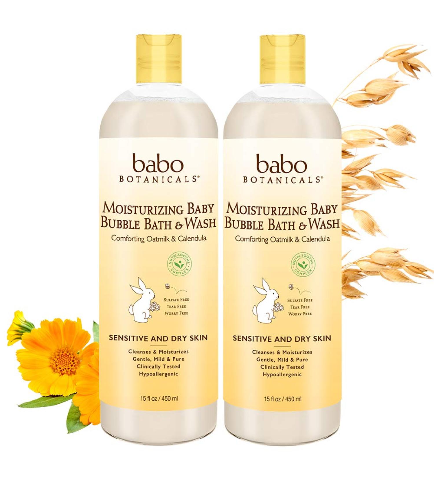 Babo Botanicals 2-in-1 Bubble Bath & Wash with Organic Calendula & Oat Milk - Hypoallergenic & Vegan - 15oz (2-Pack) for Sensitive Skin - Buy Online on SooperMarket.com