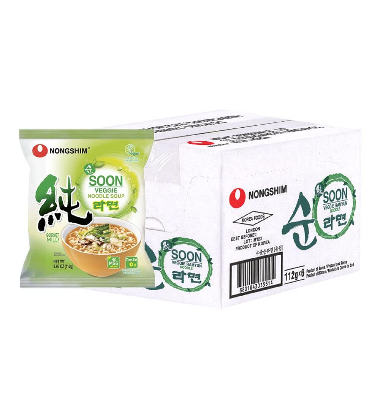 Nong Shim Soon Veggie Ramyun Ramen Nongshim Noodles Soup 112g (Box of 6) HALAL - Buy Online on SooperMarket.com