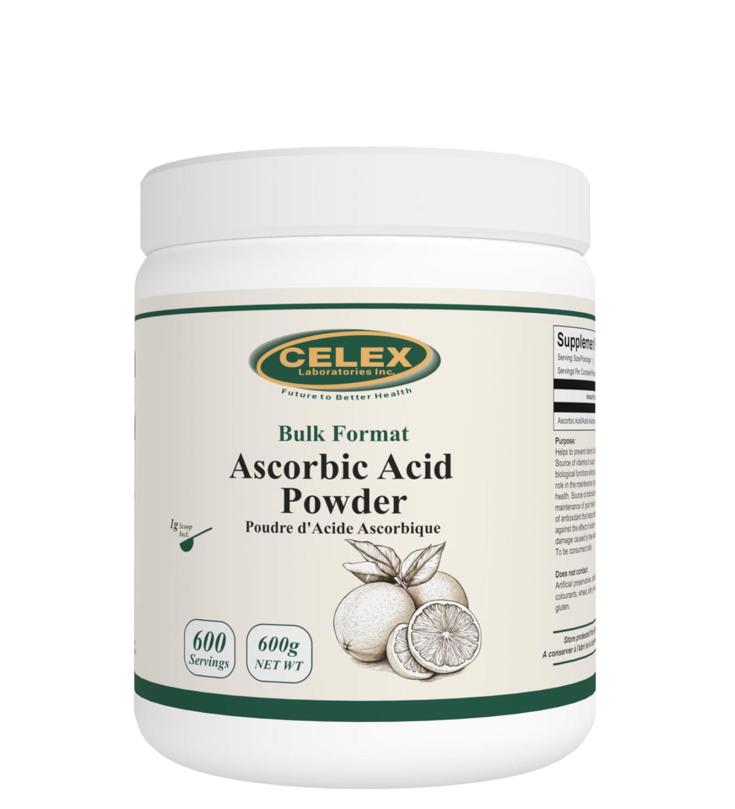 CELEX Bulk Format Ascorbic Acid Powder 600g NET WT 600 Servings | 100% Pure Form of Vitamin C | Immune Support - Buy Online on SooperMarket.com