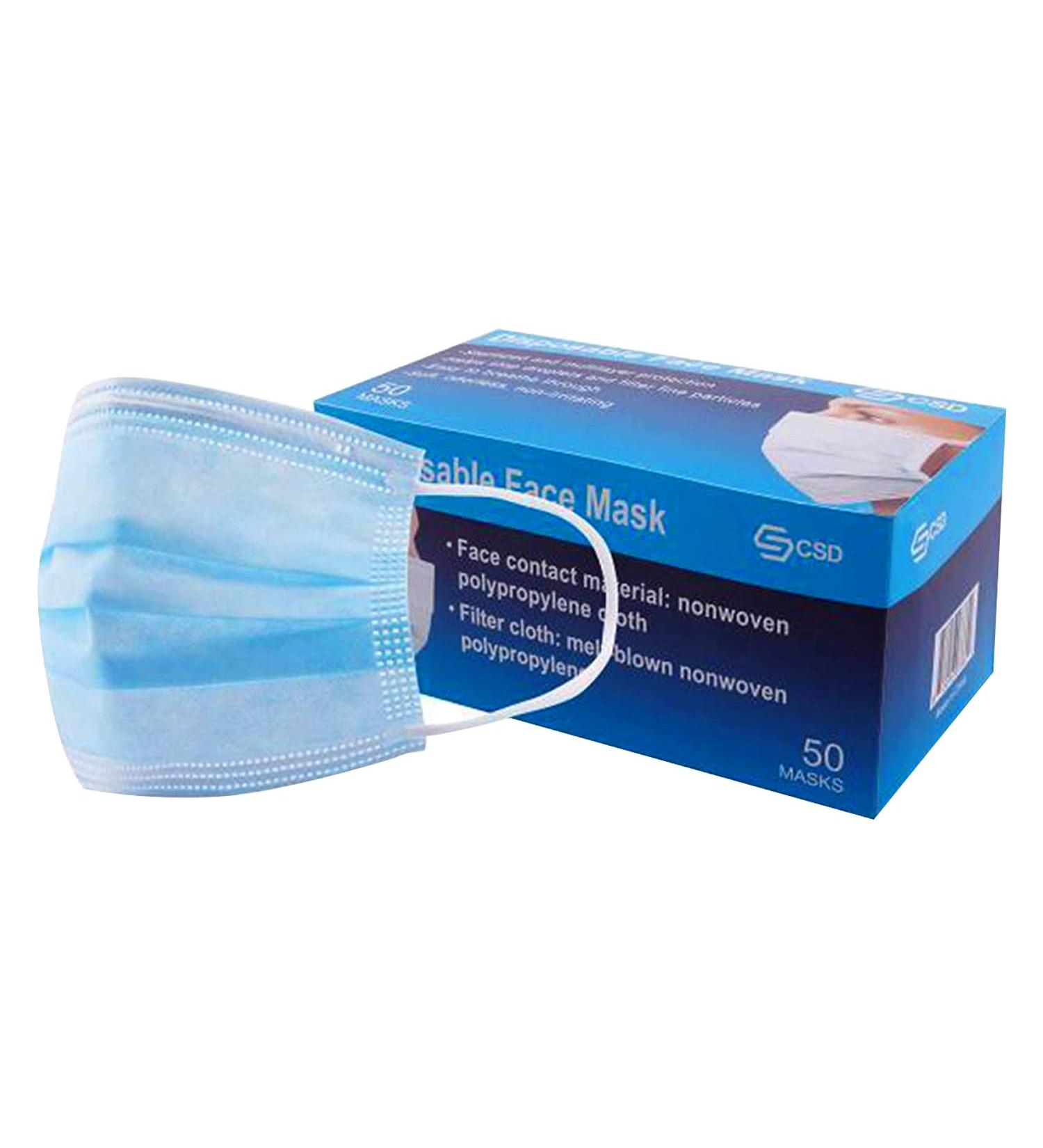 Buy Disposable Face Masks (Pack of 50) - 3-Ply Breathable Protective Masks for Men & Women | Adjustable Earloops & Nose Clip - Buy Online on SooperMarket.com