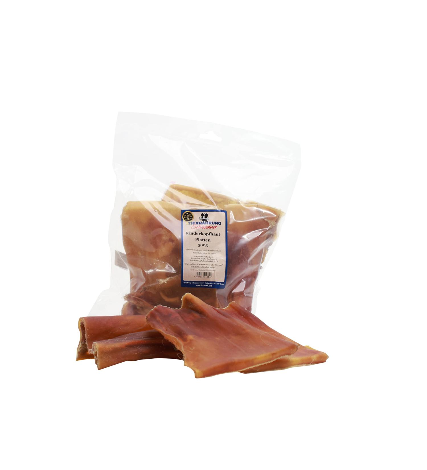 Schwenner Beef Head Skin Panels - Dried Dog Snacks for Dental Health | 500g Chewing Treats - Buy Online on SooperMarket.com