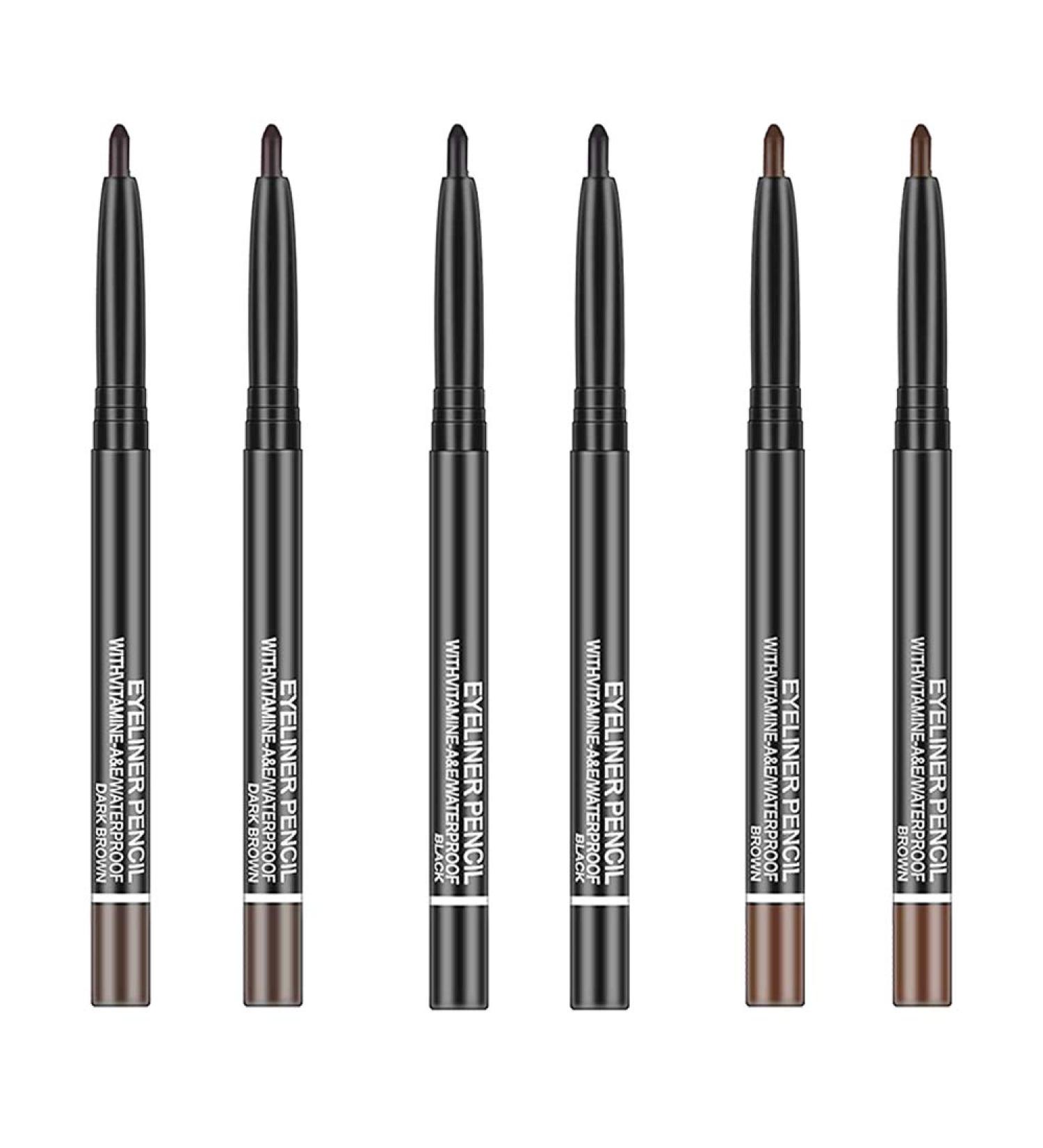 6 Pack Gel Eye Liner Pencils - High Pigment Eyeliner Makeup in Black, Light Brown, Dark Brown - Smooth & Easy to Apply Eyeliner Stick - Buy Online on SooperMarket.com