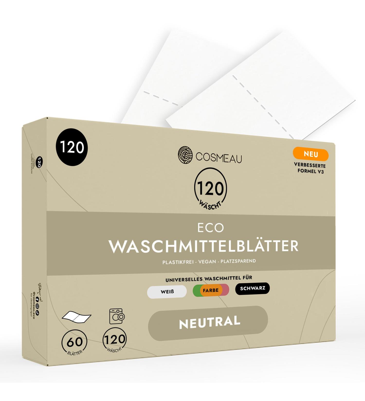 Cosmeau Neutral Detergent Leaves - Eco-Friendly Plastic-Free 120 Washes for All Colors - Ideal Travel Companion (60 Leaves) - Buy Online on SooperMarket.com