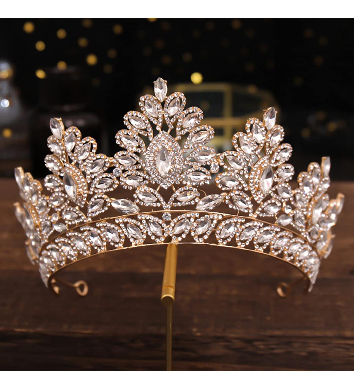 Baroque Gold Crystal Pearl Wedding Crown Tiara for Women and Girls - Elegant Rhinestone Hair Accessories - Buy Online on SooperMarket.com