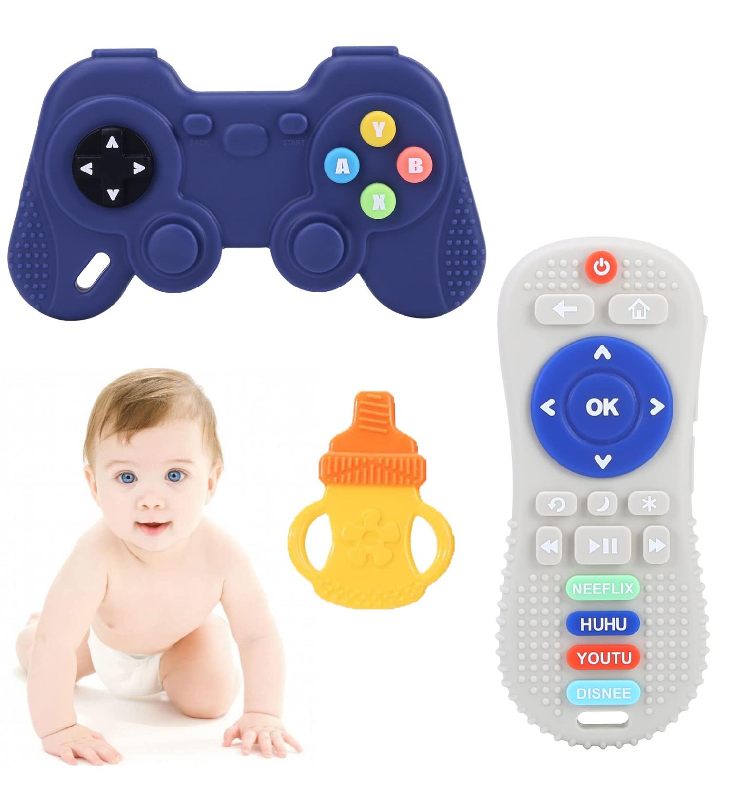 2-Pack Silicone Baby Teething Toys | Pressable Remote Control Shape | Boys Girls Chew Toys | Relief for 3+ Months - Buy Online on SooperMarket.com