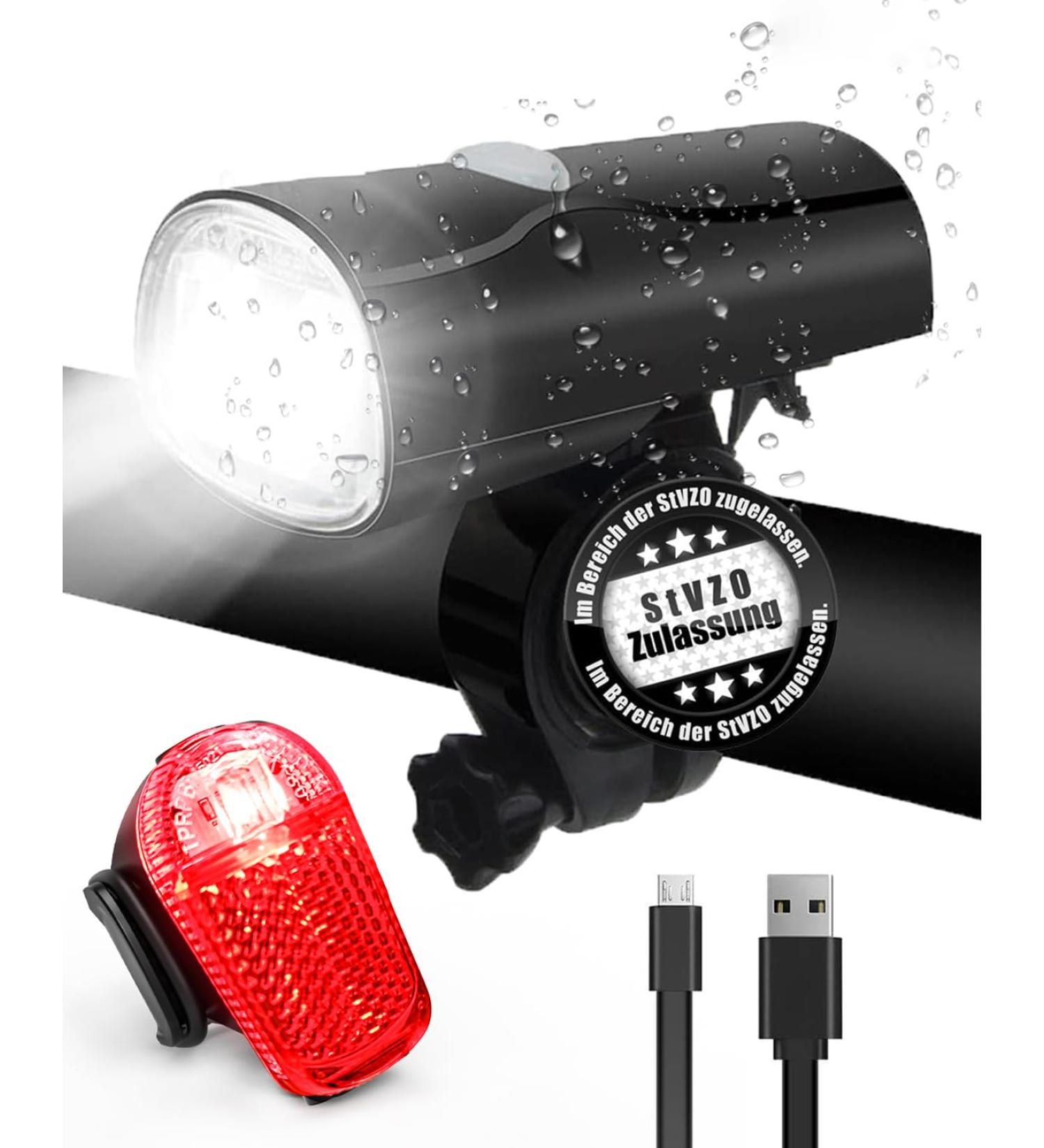 LED Bike Lighting Set - USB Rechargeable Waterproof Bicycle Lights for Kids & Adults - StVZO Approved Front & Rear Lamps - Buy Online on SooperMarket.com