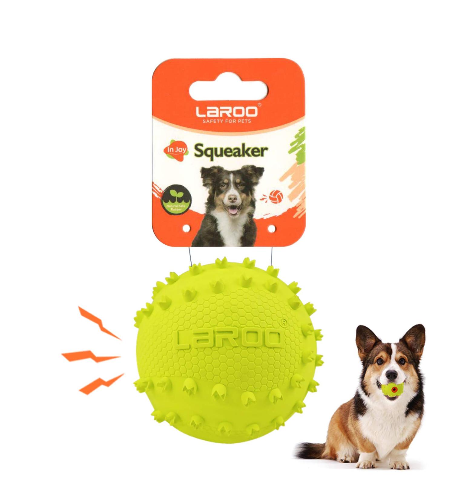 Laroo Dog Toys - Durable Natural Rubber Squeaker Football for Small & Large Dogs (6.5cm Green) - International Shipping Available - Buy Online on SooperMarket.com