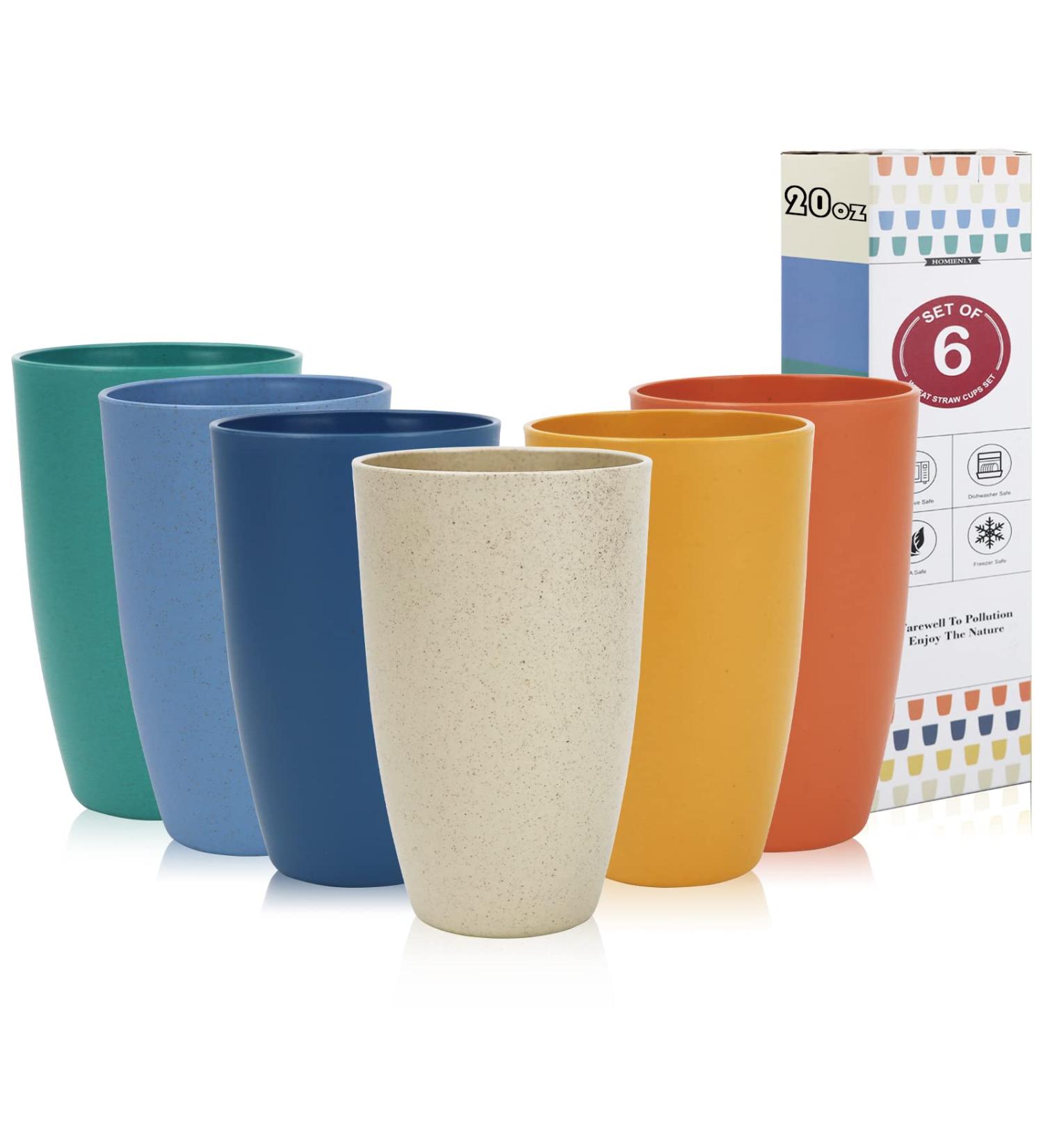 Homienly Wheat Straw Cups 20 oz - Set of 6 | Unbreakable & Reusable | Dishwasher Safe Drinking Glasses with 6 Colors - Buy Online on SooperMarket.com