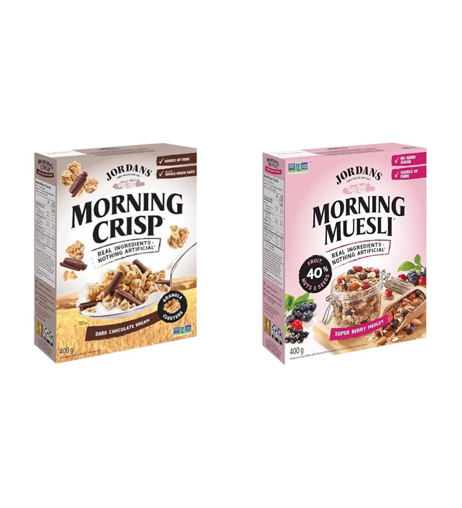 Jordans Morning Crisp Granola Cereal - Dark Chocolate Dream 400g & Morning Muesli - Super Berry Medley 400g Dark Chocolate Dream + BREAKFAST_CEREAL 400 g (Pack of 1) - Buy Online on SooperMarket.com
