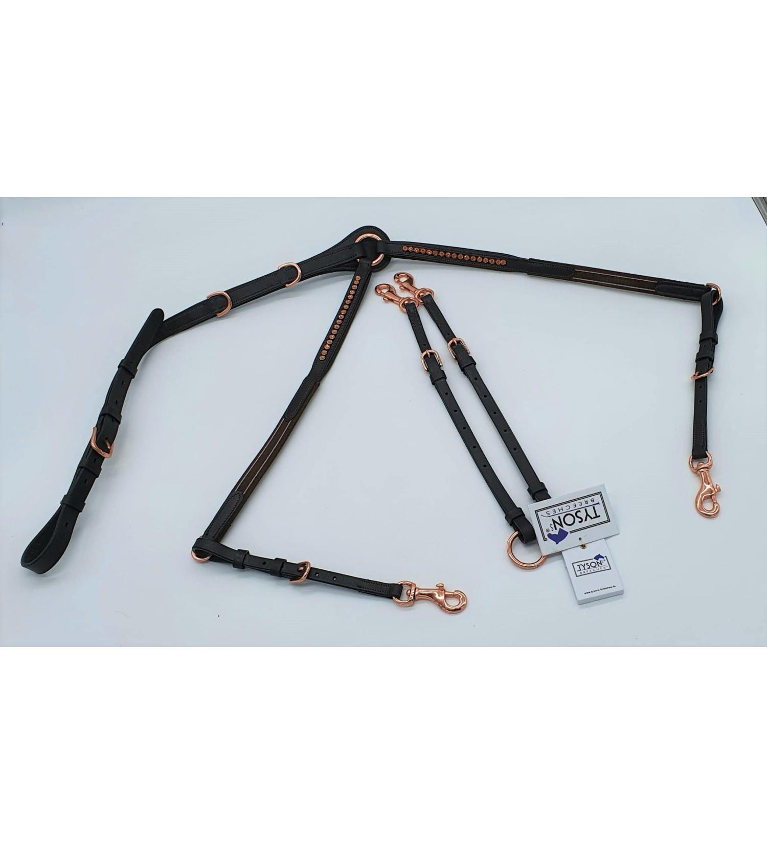 Buy Breastplate Deister Brown Rose Gold Pink Dark Brown Leather with Rhinestones | Soft Glitter Auxiliary Reins for Ponies - International Shipping Available - Buy Online on SooperMarket.com