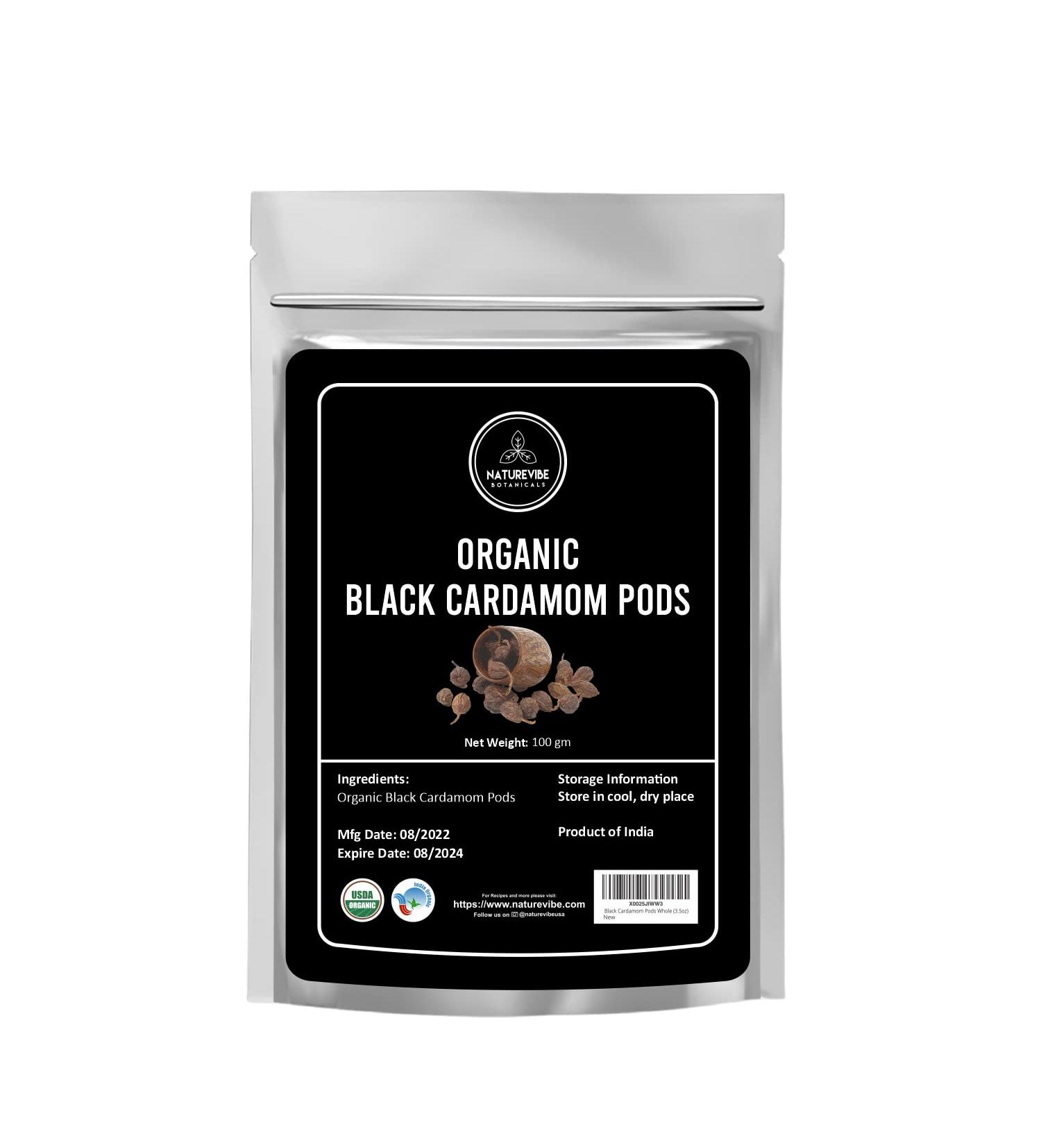 Naturevibe Botanicals Organic Black Cardamom Pods Whole 3.5oz (100g) | Non-GMO, Gluten Free Indian Spice - Buy Online on SooperMarket.com
