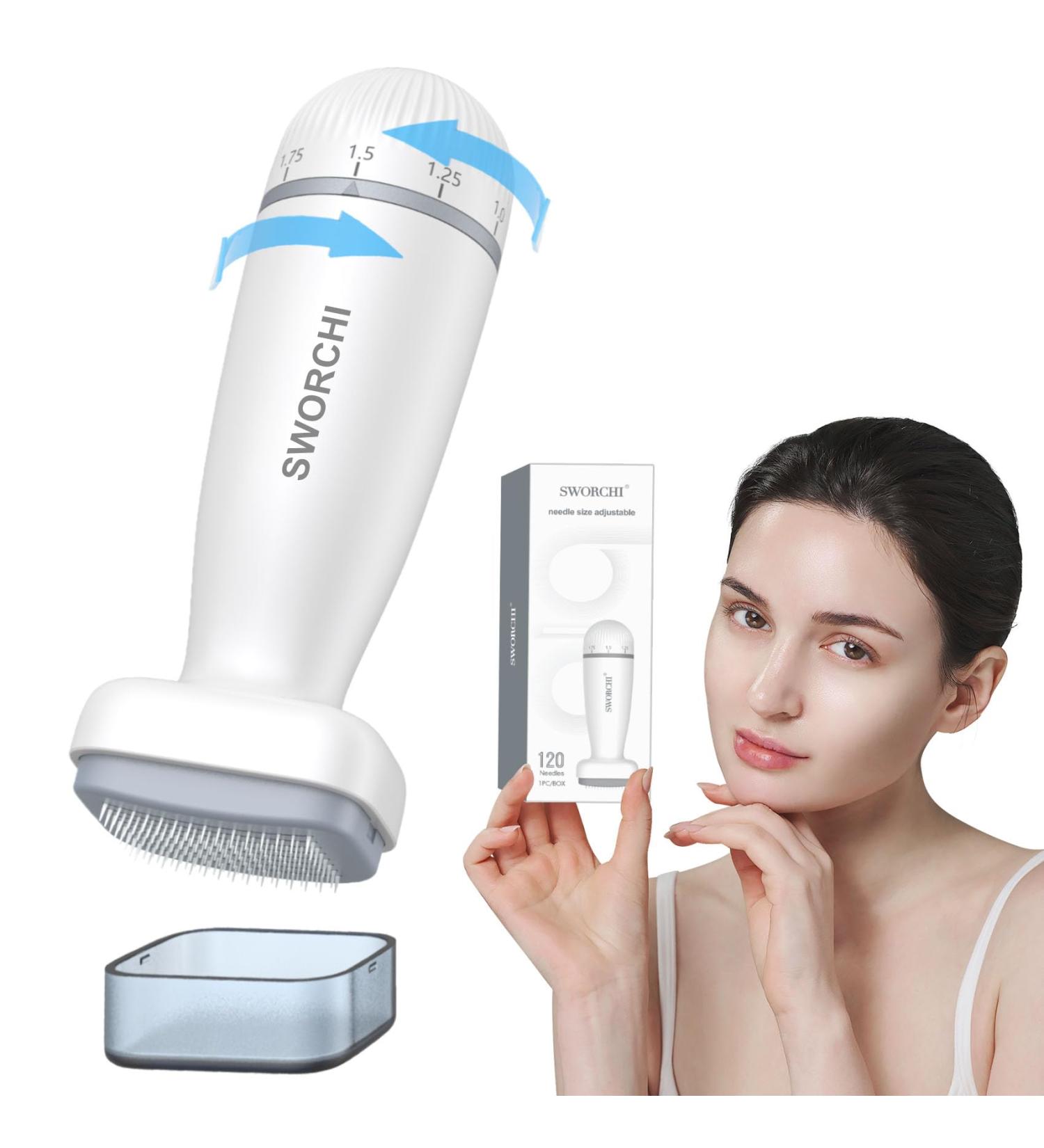 Derma Stamp Adjustable Professional Microneedling Pen Derma Roller with 120 Real Needles Dermapen Microneedling Roller for Face Body Hair Dermastamp 0.5 1 1.5 2 mm for Women Men - Buy Online on SooperMarket.com