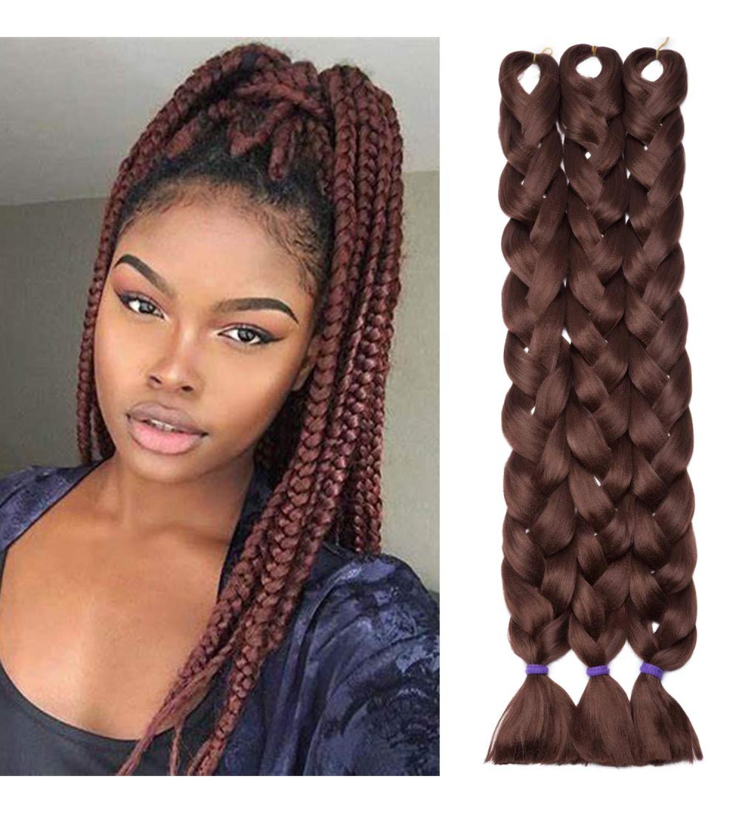 Tess 41 Jumbo Braids Extensions - Crochet Synthetic Hair (3PCs 165g/bundle 100cm) - Chestnut & Chocolate Brown - Buy Online on SooperMarket.com