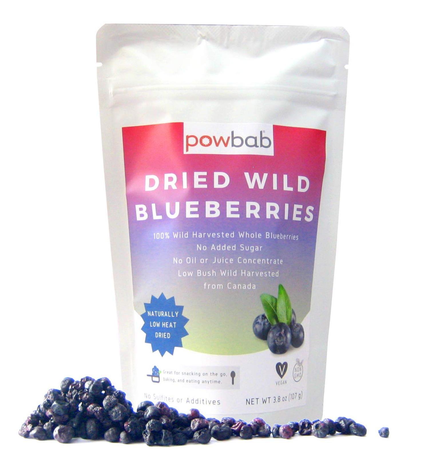 powbab Dried Wild Blueberries - 100% Whole, Unsweetened, Keto, Gluten-free, Vegan - Canada Grown, No Sugar Added, No Sunflower Oil or Apple Juice Concentrate, Sulfite Free - Buy Online on SooperMarket.com