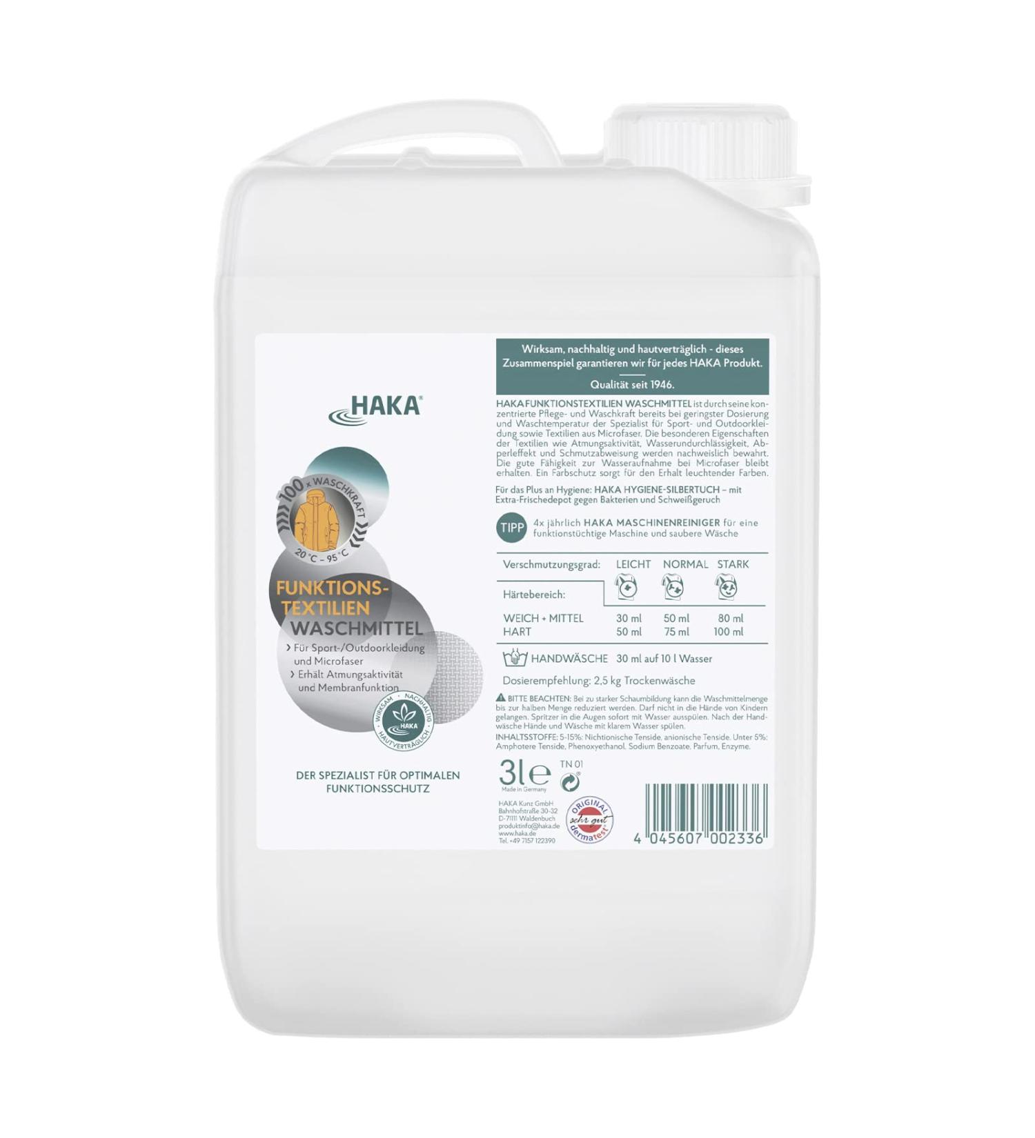 HAKA Functional Textiles Detergent for Sportswear & Outdoor Clothing - 100 Washes 3L Canister (1 Pack) - International Shipping Available - Buy Online on SooperMarket.com