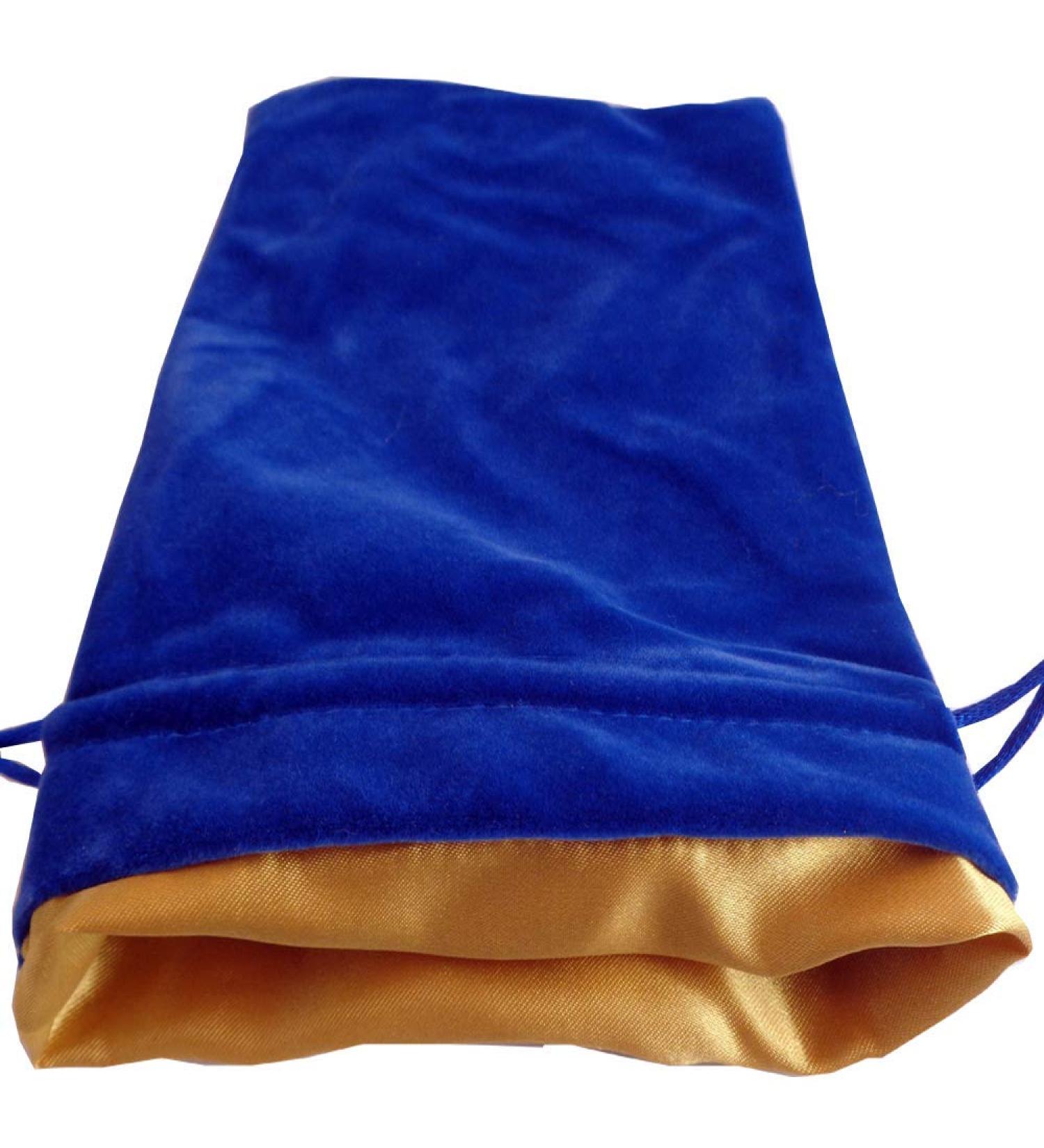 Velvet Dice Bag with Satin Liner 4"x6", Blue Velvet Dice Bag with Gold Satin