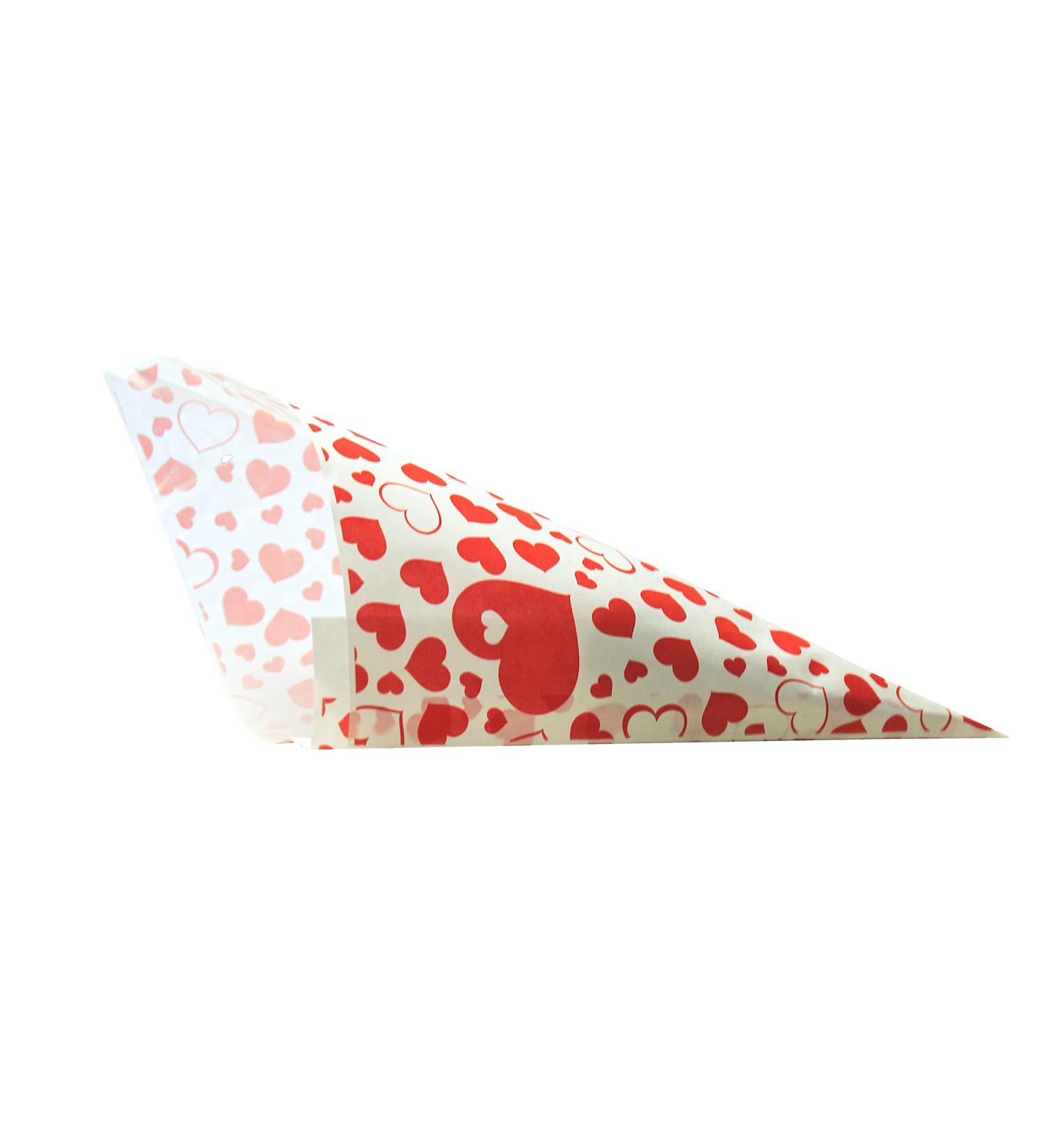 PGV Paper Pencil Bags with Red Hearts Design Length Approx. 23 cm for Approx. 250 g Contents Pack of 100