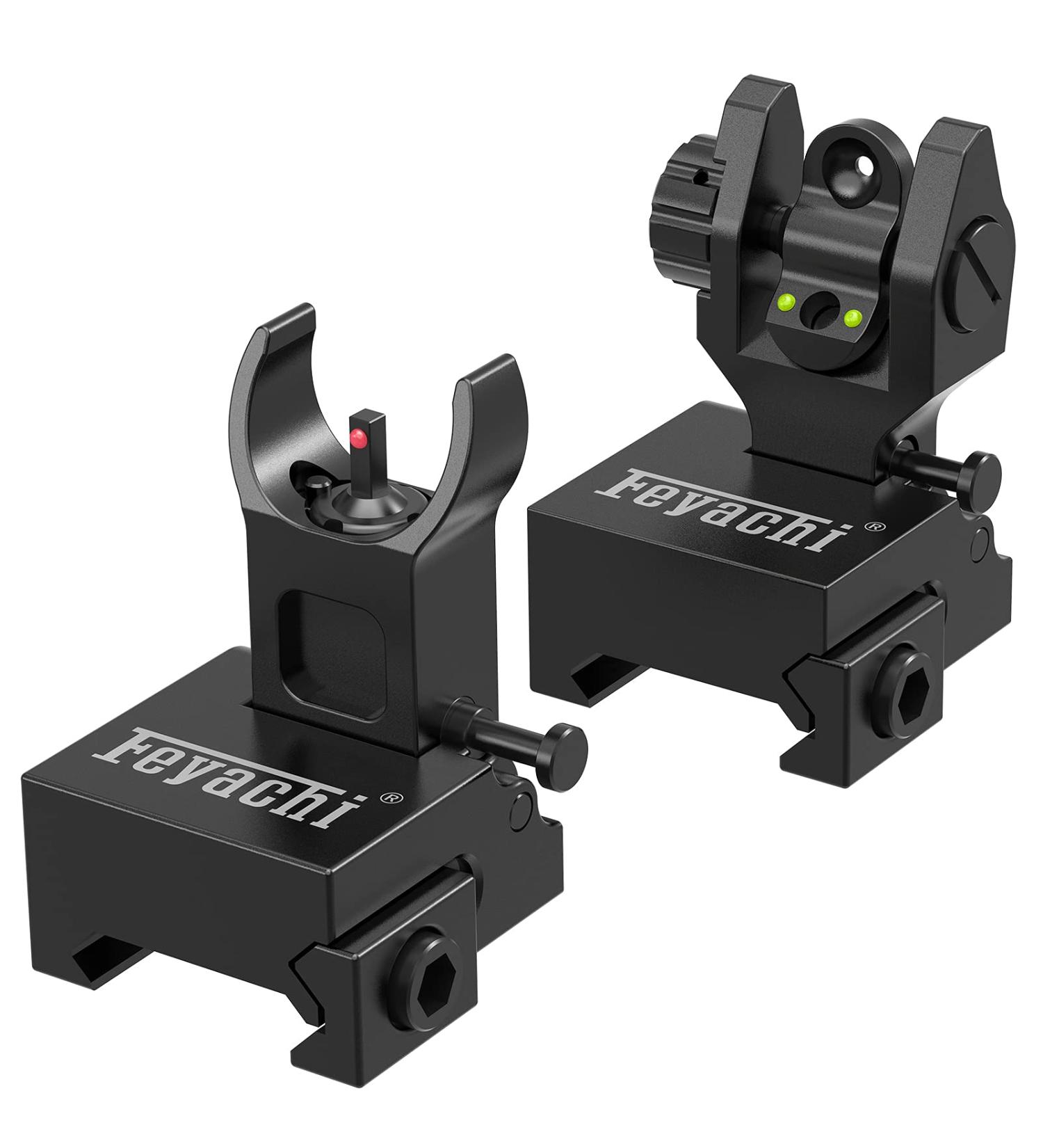 Feyachi S27 Fiber Optic Iron Sights Set with Red/Green Dot Picatinny Backup - Front & Rear Flip Up - Buy Online on SooperMarket.com