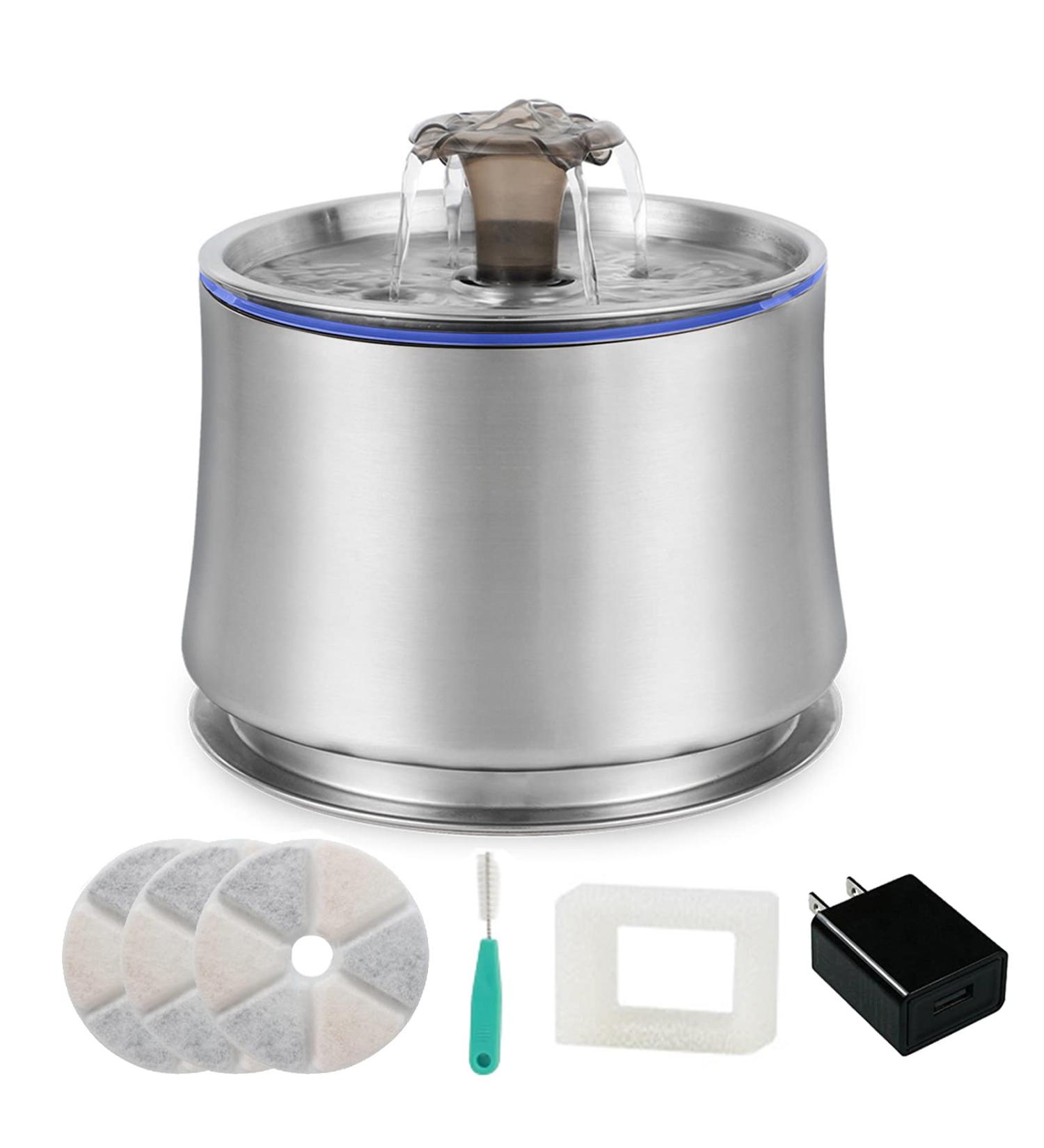 JJYPET 84oz/2.5L Stainless Steel Cat and Dog Water Fountain with Ultra-Quiet Pump and Filters for Multiple Pets - Buy Online on SooperMarket.com