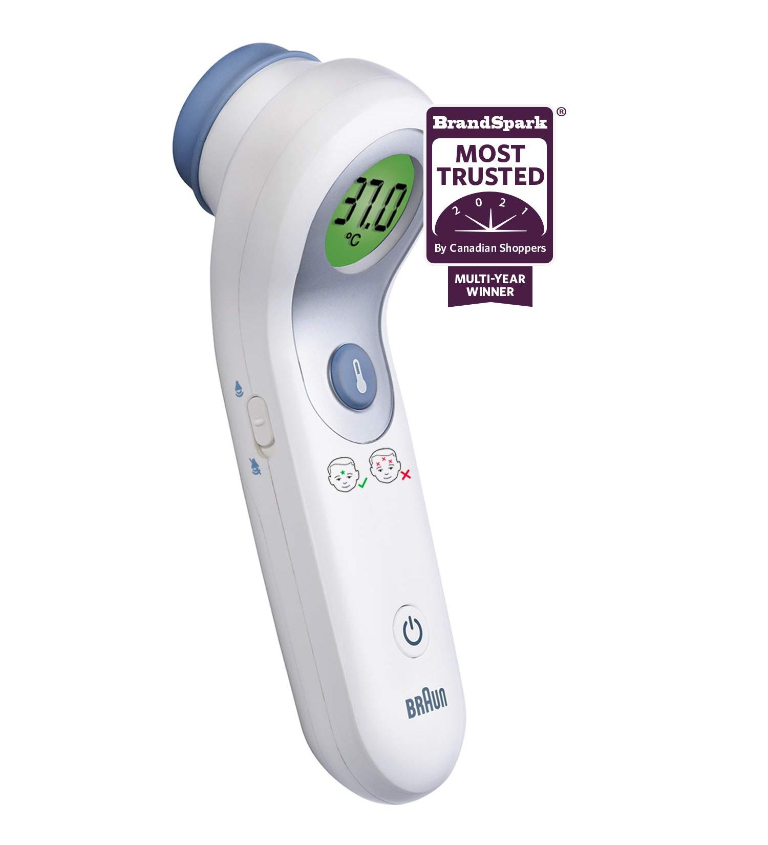 Braun NTF3000CAV1 No Touch + Forehead Thermometer with Colour Coded Display for Infants Children and Adults No. 1 Brand Among Pediatricians and Moms - Buy Online on SooperMarket.com