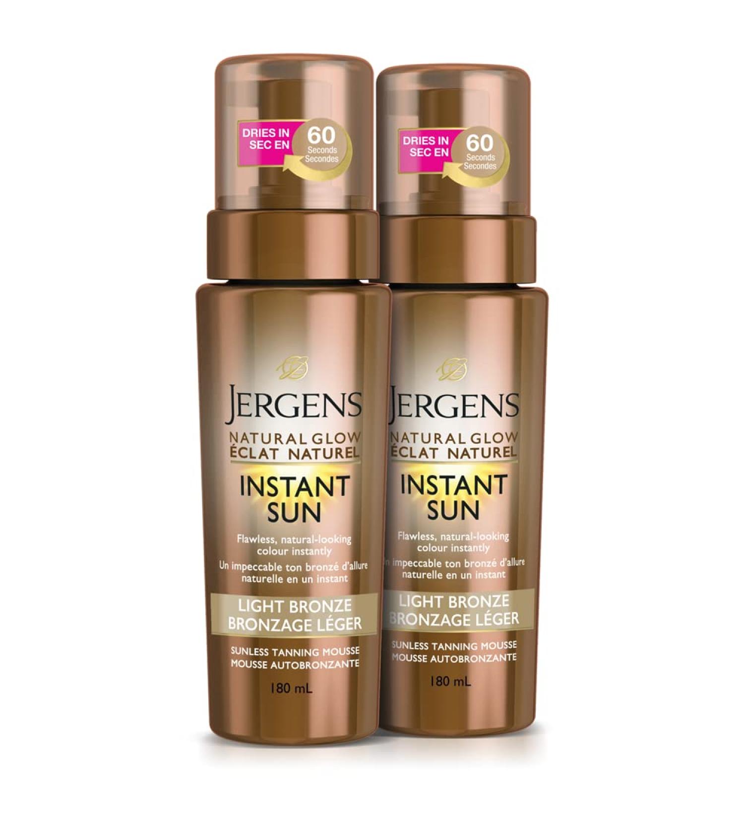 Jergens Natural Glow Instant Sun Sunless Tanning Mousse Light Bronze Self Tanner for Flawless Natural Looking Colour (2 Pack) Light Bronze Duo Pack - Buy Online on SooperMarket.com