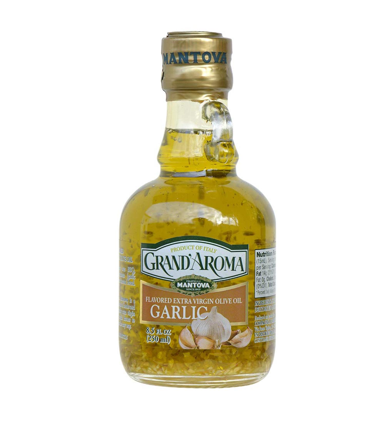 Mantova GrandAroma Garlic Flavored Extra Virgin Olive Oil - 100% Natural, Heart-Healthy Italian Cooking Oil for Salad, Pasta, Garlic Bread, Meats - 8.5 oz (Pack of 2) - Buy Online on SooperMarket.com