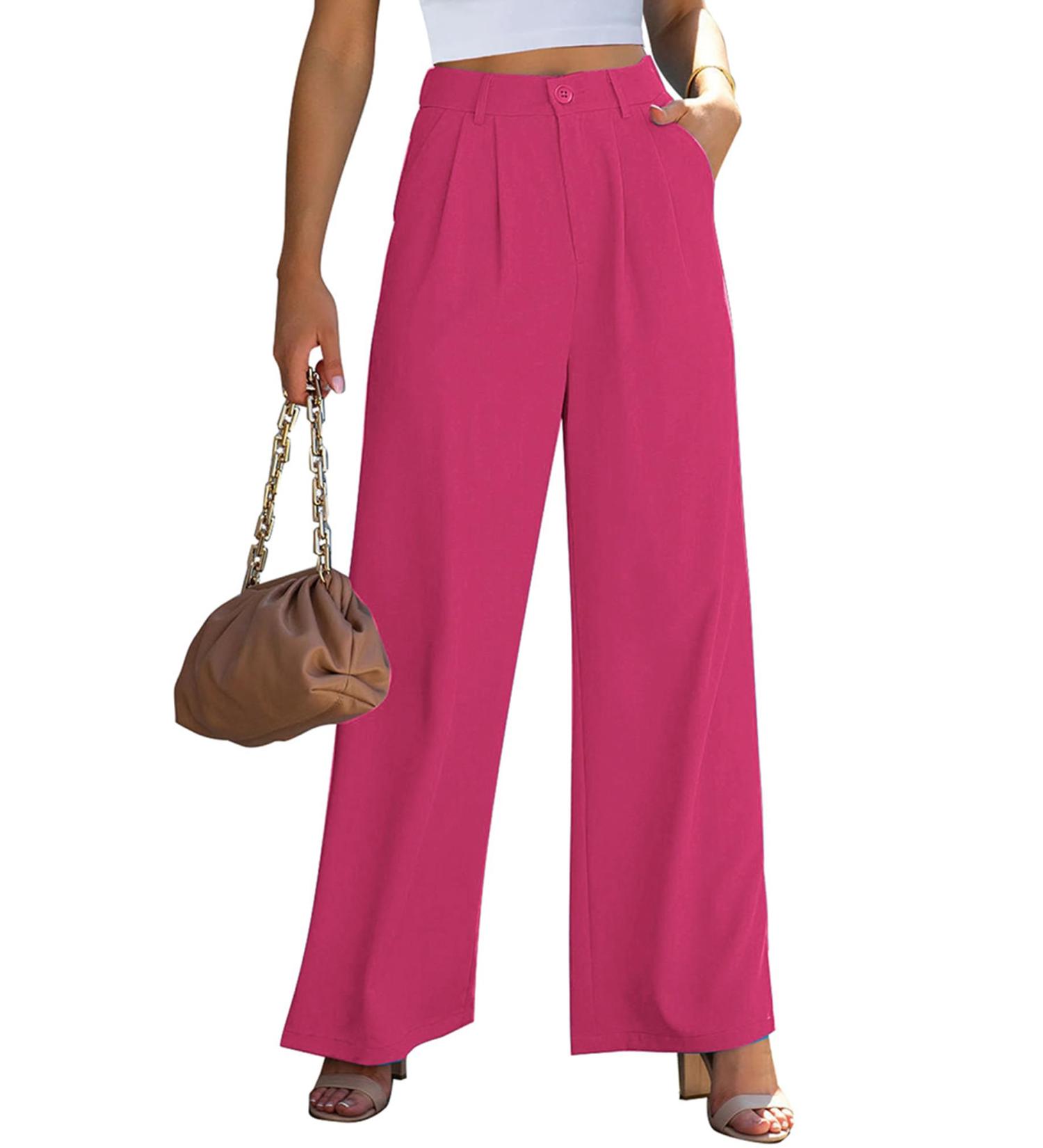 Vetinee High Waisted Wide Leg Dress Pants with Pockets - XXL Magenta - Buy Online on SooperMarket.com