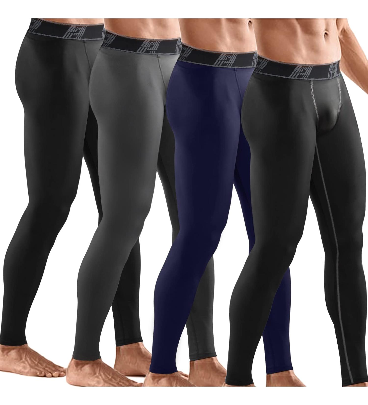 HOPLYNN Men's Winter Compression Pants 4 Pack - Running Baselayer Tights for Workout, Sports, Yoga - Black, Grey, Blue - Large - Buy Online on SooperMarket.com
