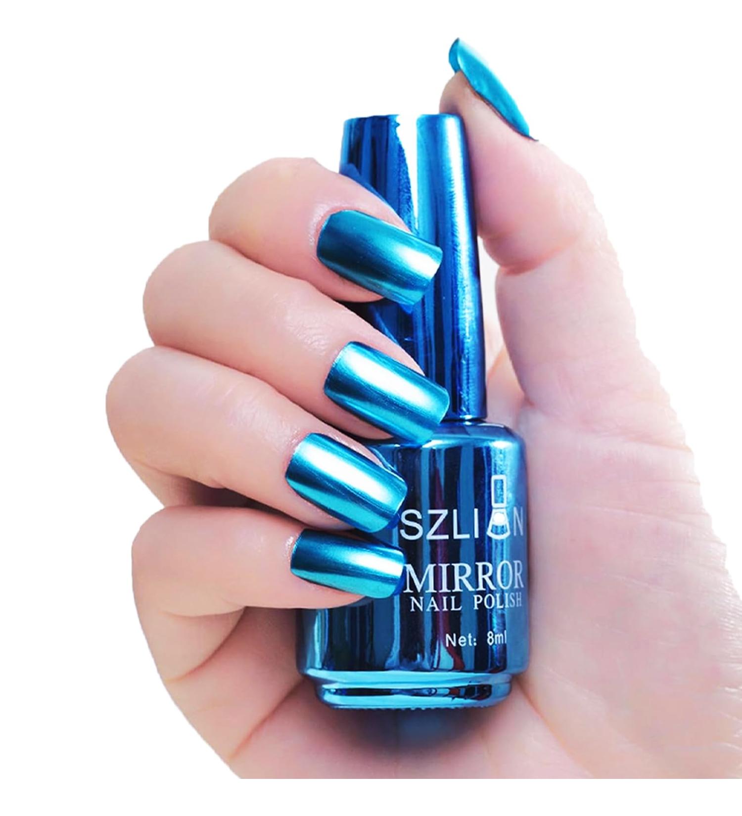Blue Nail Polish Mirror Nail Varnish Chrome Metallic Quick Dry Metal Effect No UV Needed Nail Art Polish Chrome Nail Polish - Buy Online on SooperMarket.com