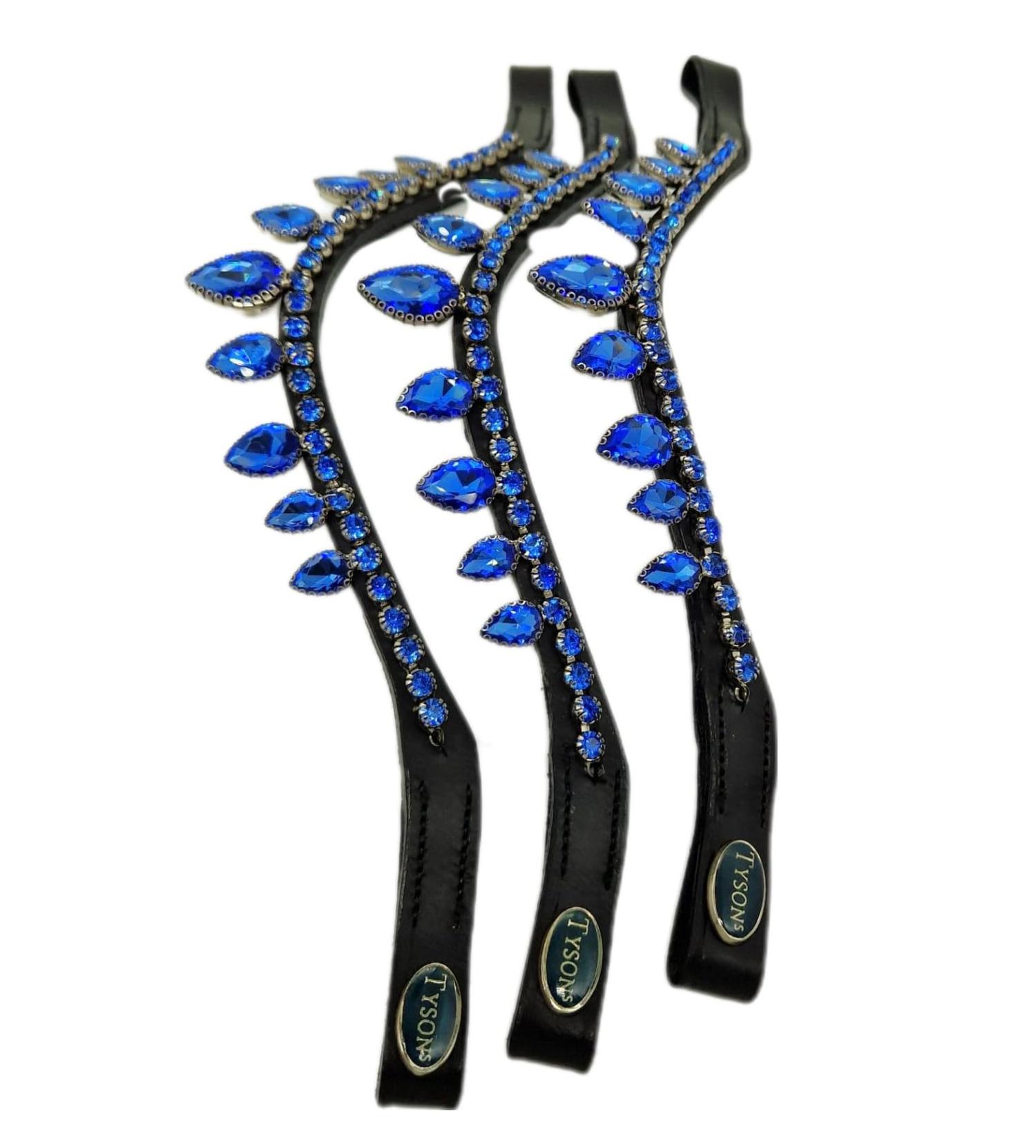 Tyssons Breeches Drop Herring Strap - Strass Drops in Rosa Blue Leather with Black Glitter Band for Mini Shetty Shetty VB WB & Full Thoroughbred - Buy Online on SooperMarket.com